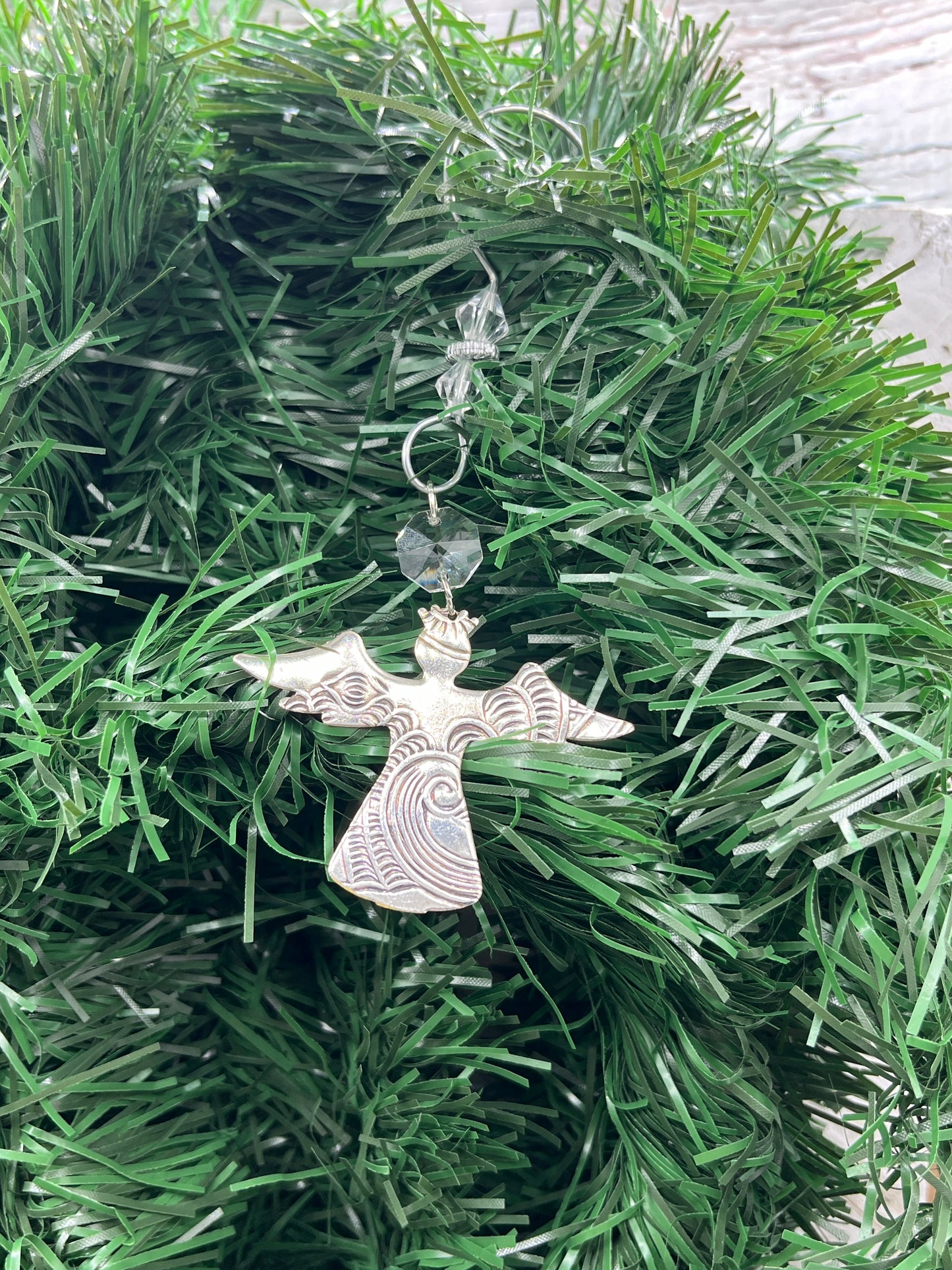 Silver Angel Christmas Tree Ornament Made from Antique Silver Trays