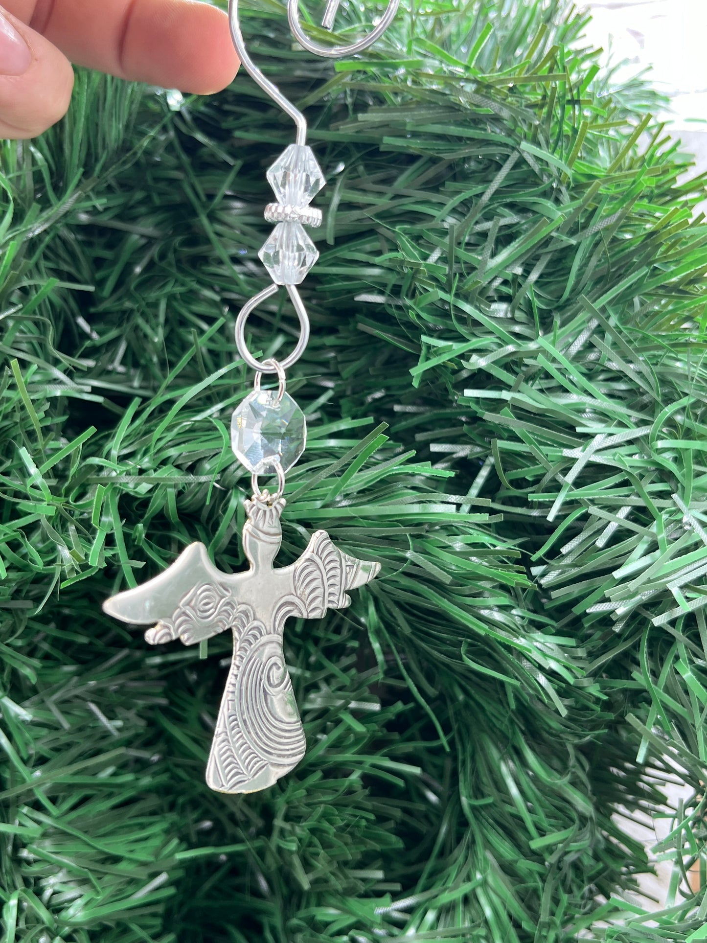 Silver Angel Christmas Tree Ornament Made from Antique Silver Trays