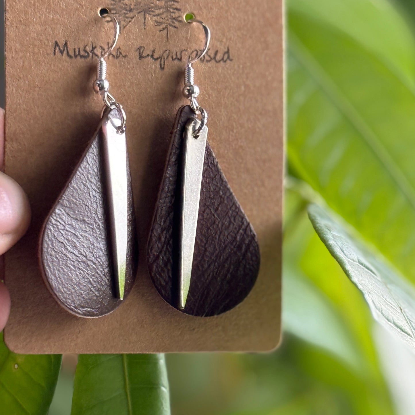 Silver and Leather Drop Earrings