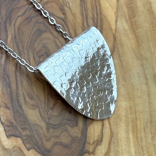 Silver Spoon Bowl Pendant - Hammered Square Texture