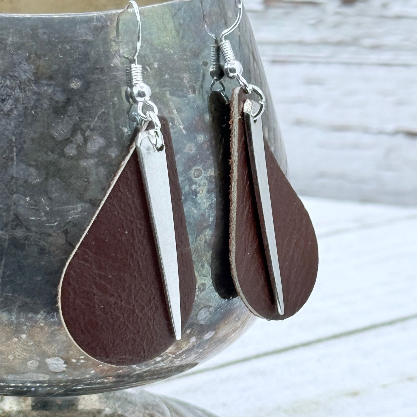 Silver and Leather Drop Earrings