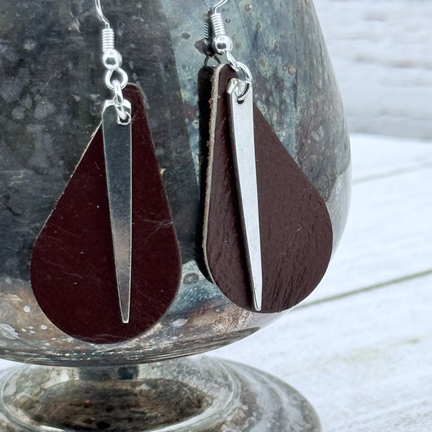 Silver and Leather Drop Earrings