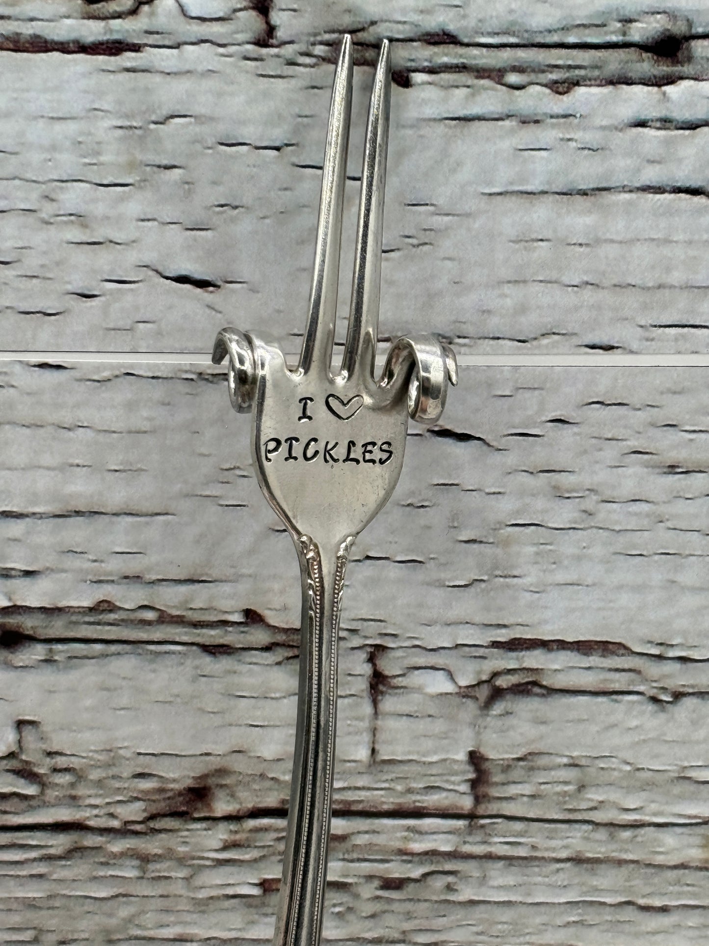 Pickle Fork Hand stamped Silver Fork Pickle Lover Gift Charcuterie Board Accessories Unique and One of a Kind "I (heart) pickles"