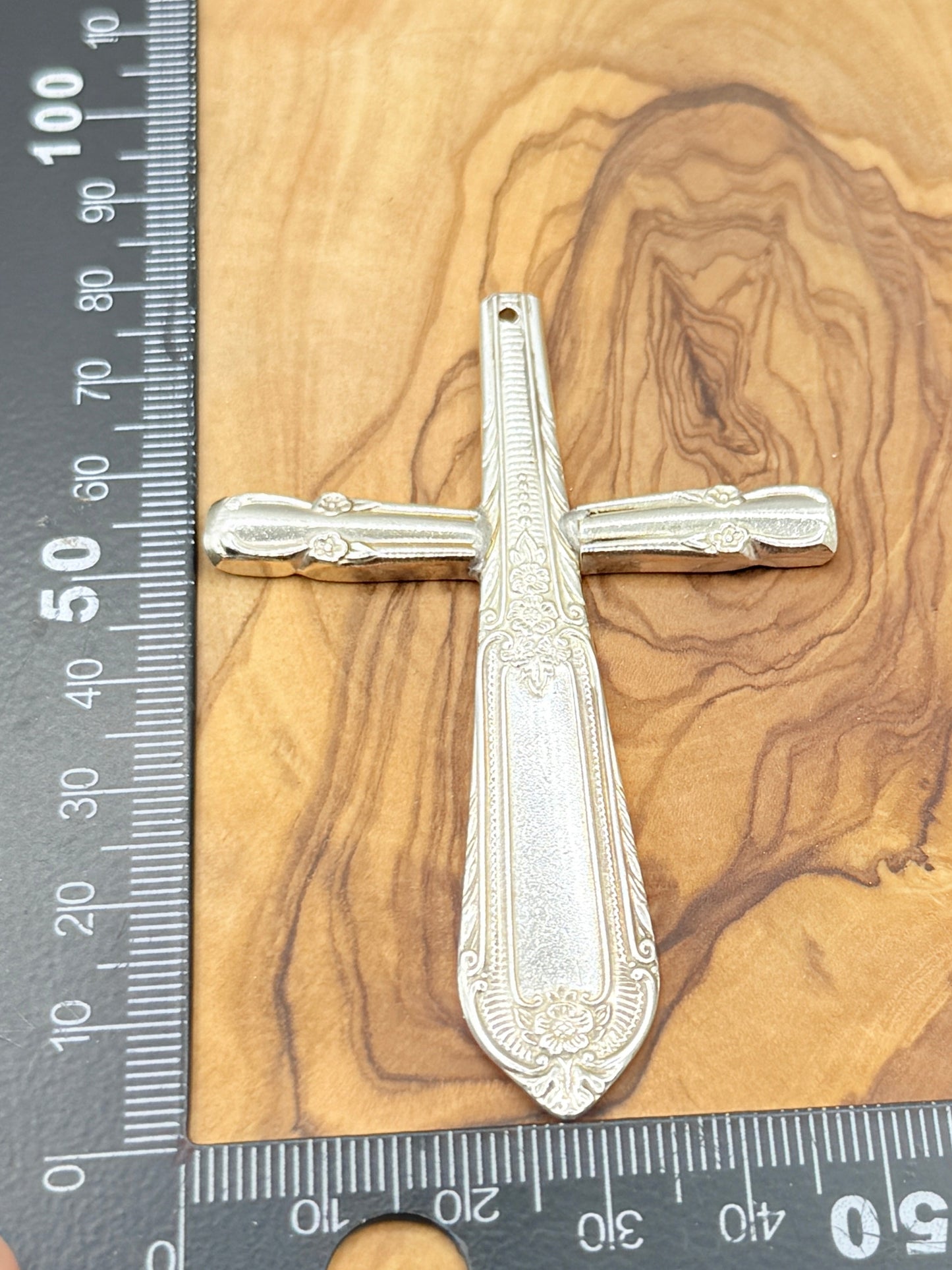 Silver Cross Pendant and Necklace Handmade from Vintage and Antique Silver Plated Spoon and Fork Ends