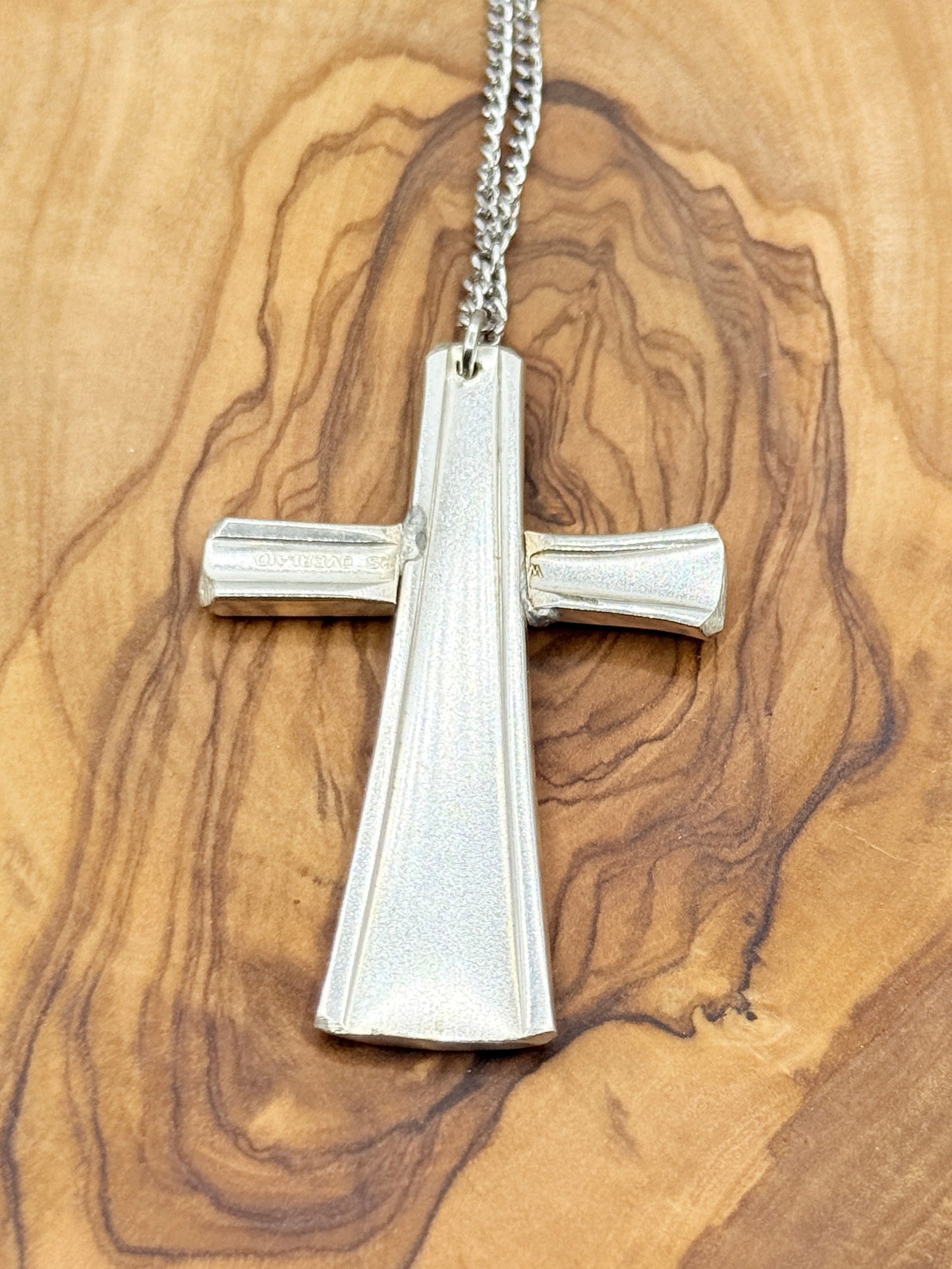 Silver Cross Pendant and Necklace Handmade from Vintage and Antique Silver Plated Spoon and Fork Ends