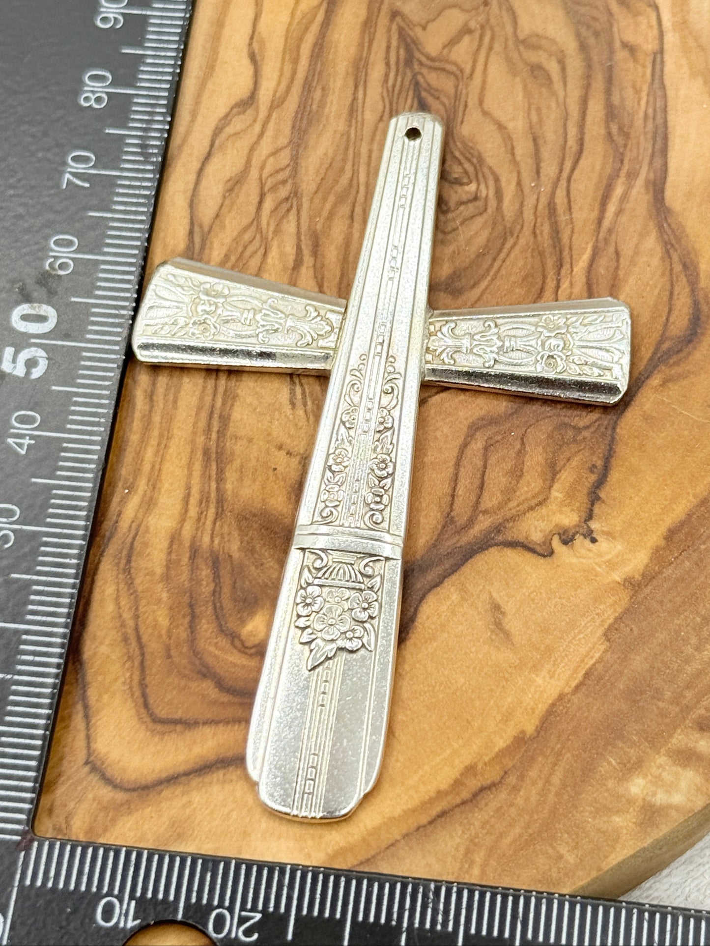 Silver Cross Pendant and Necklace Handmade from Vintage and Antique Silver Plated Spoon and Fork Ends