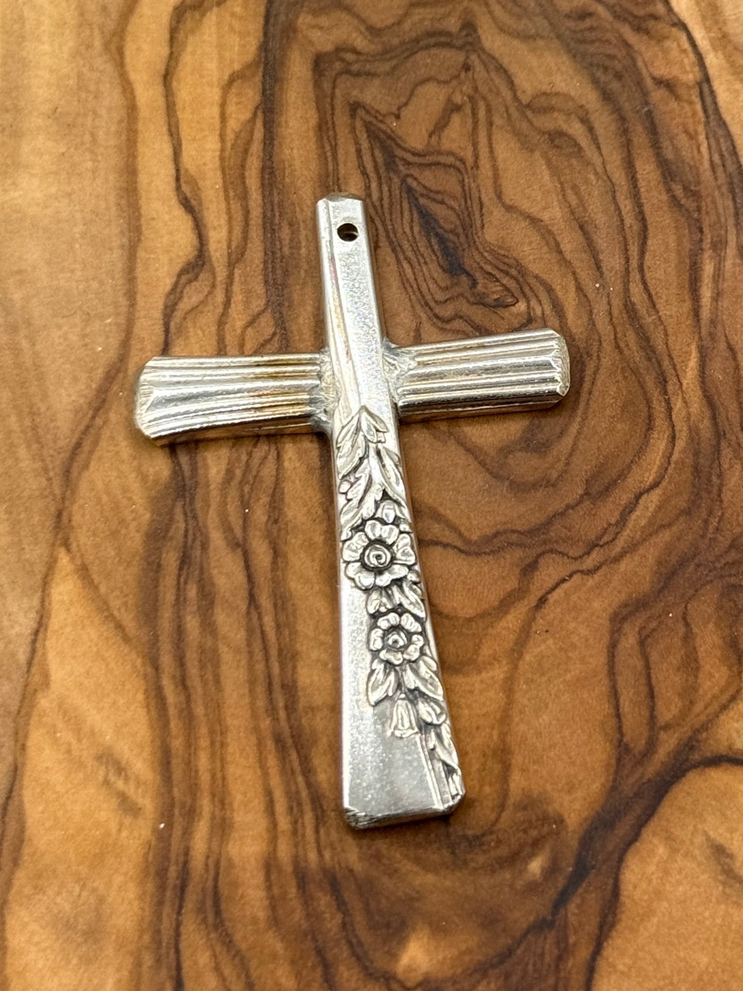 Silver Cross Pendant and Necklace Handmade from Vintage and Antique Silver Plated Spoon and Fork Ends