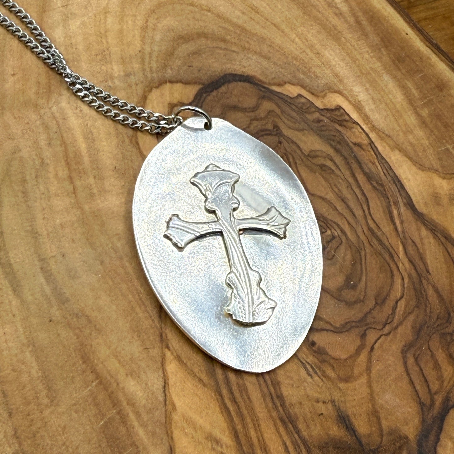 Silver Cross Pendant and Necklace Handmade from Vintage and Antique Silver Plated Spoon and Fork Ends (Copy)