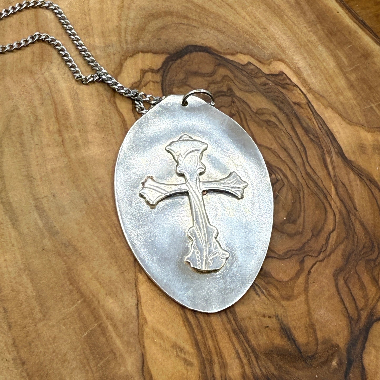Silver Cross Pendant and Necklace Handmade from Vintage and Antique Silver Plated Spoon and Fork Ends (Copy)