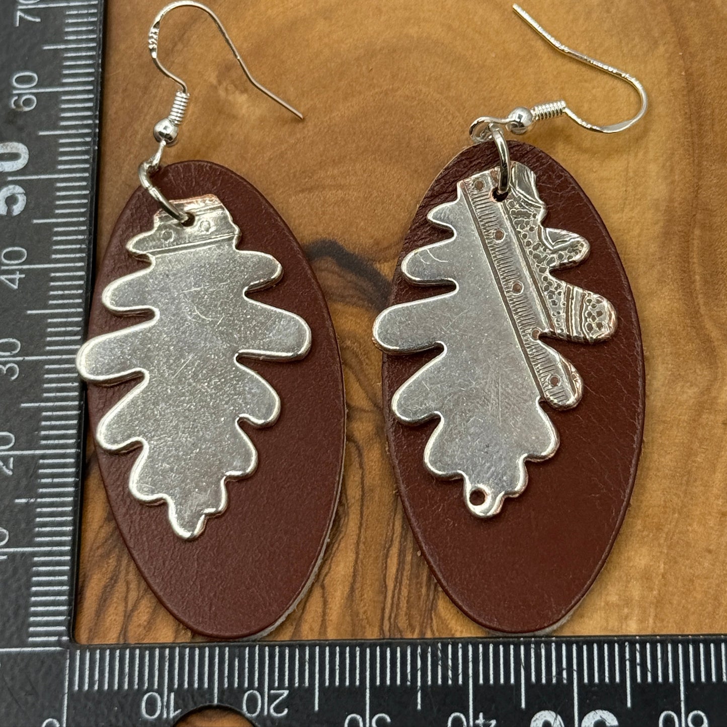 Silver and Leather Leaf Dangle Earrings