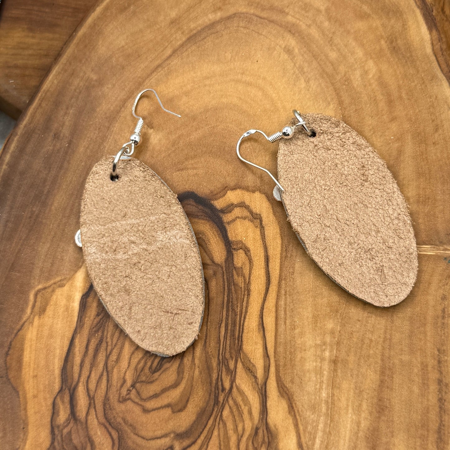 Silver and Leather Leaf Dangle Earrings