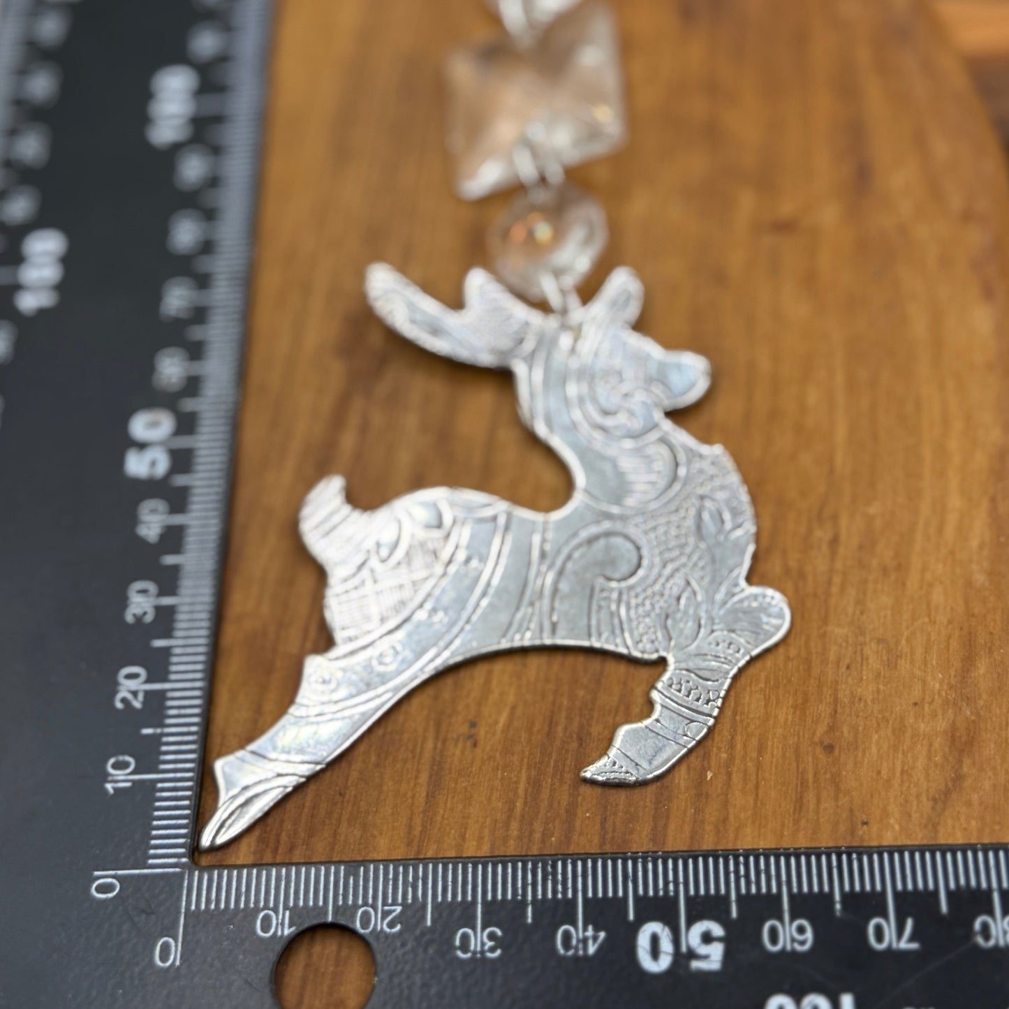 Silver Reindeer Christmas Tree Ornament Made from Antique Silver Trays
