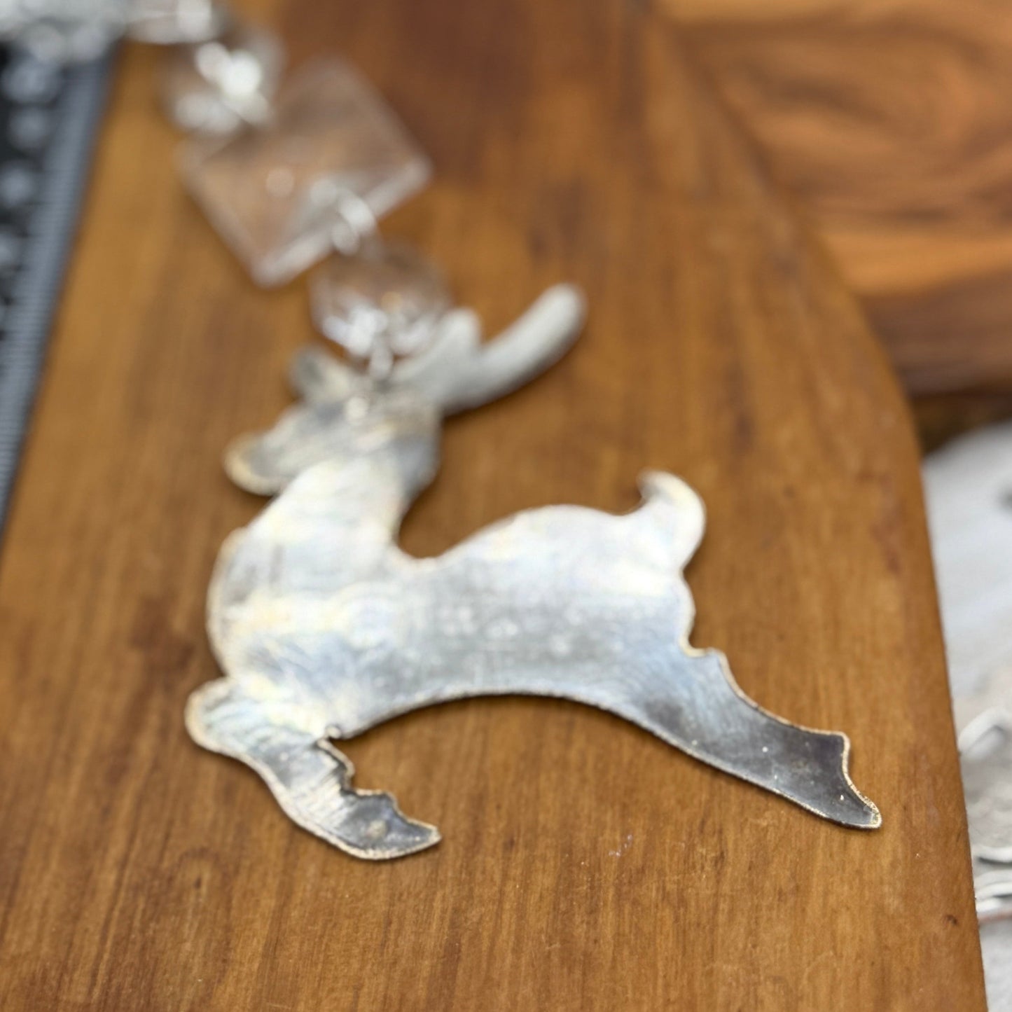 Silver Reindeer Christmas Tree Ornament Made from Antique Silver Trays