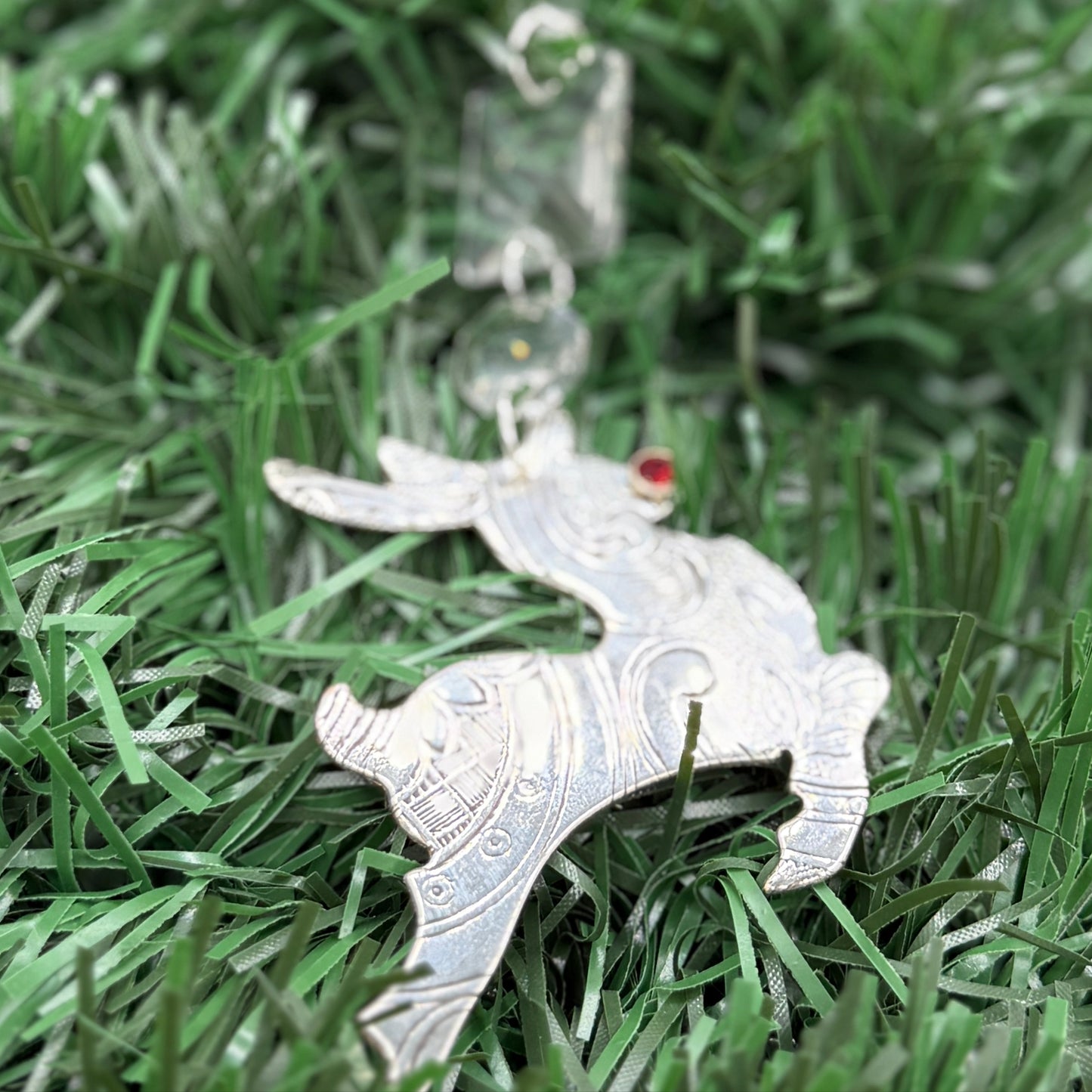 Silver Reindeer Rudolf Christmas Tree Ornament Made from Antique Silver Trays