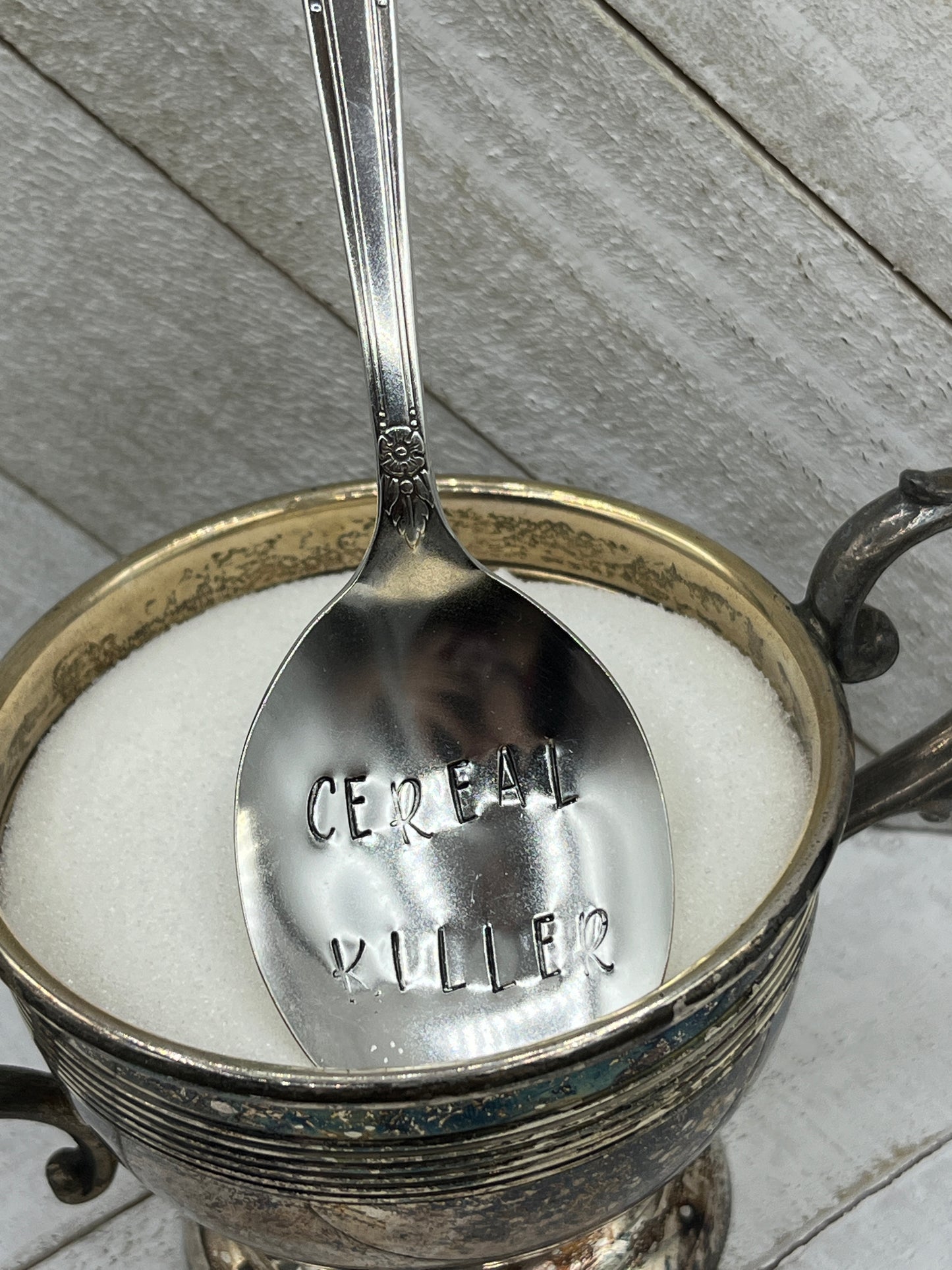 Hand Stamped Custom Coffee Spoon Made from Antique Silver Spoon