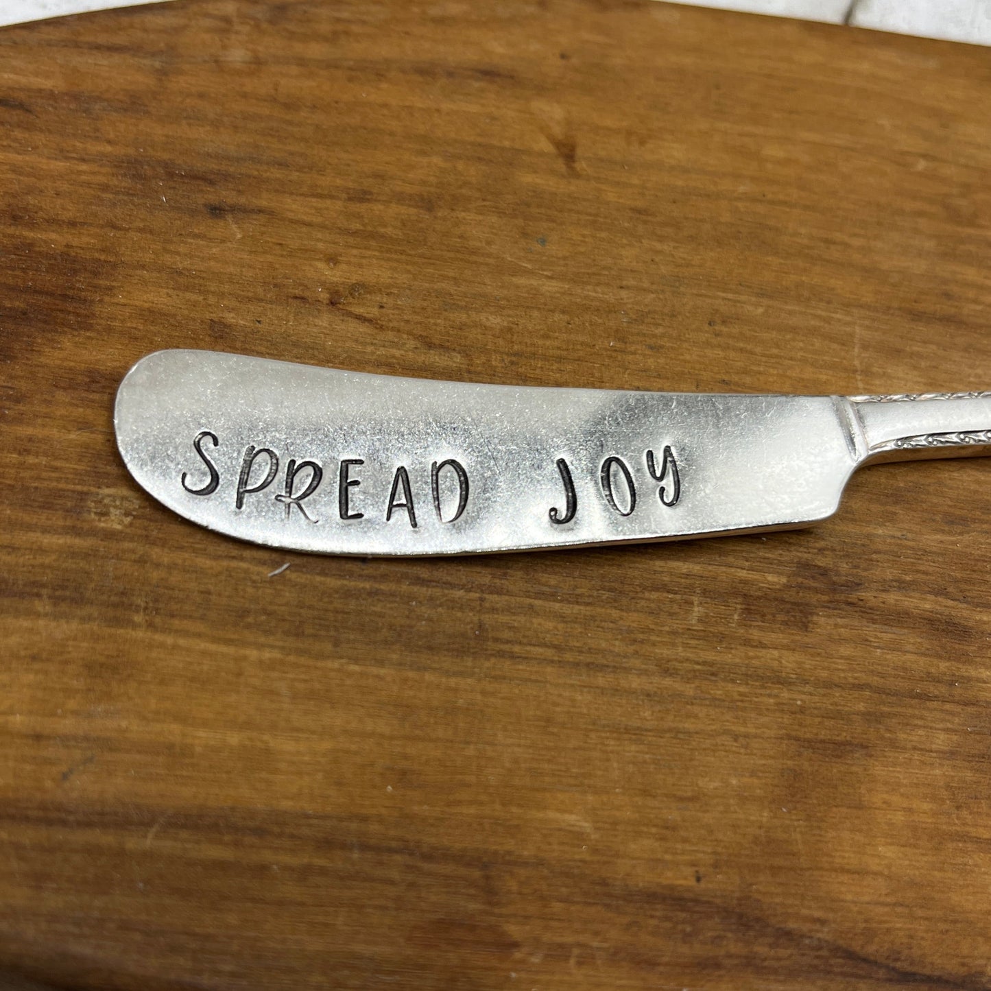 Unique Silver Butter or Spreader Knife, Hand stamped from vintage silver plated butter knife. Unique host, wedding or housewarming gift