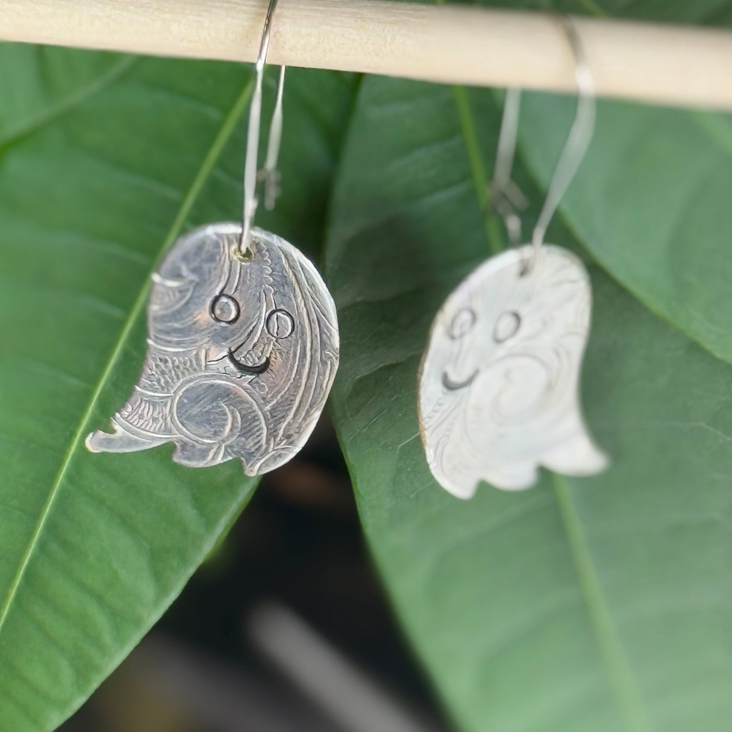 Silver Happy Ghost Earrings