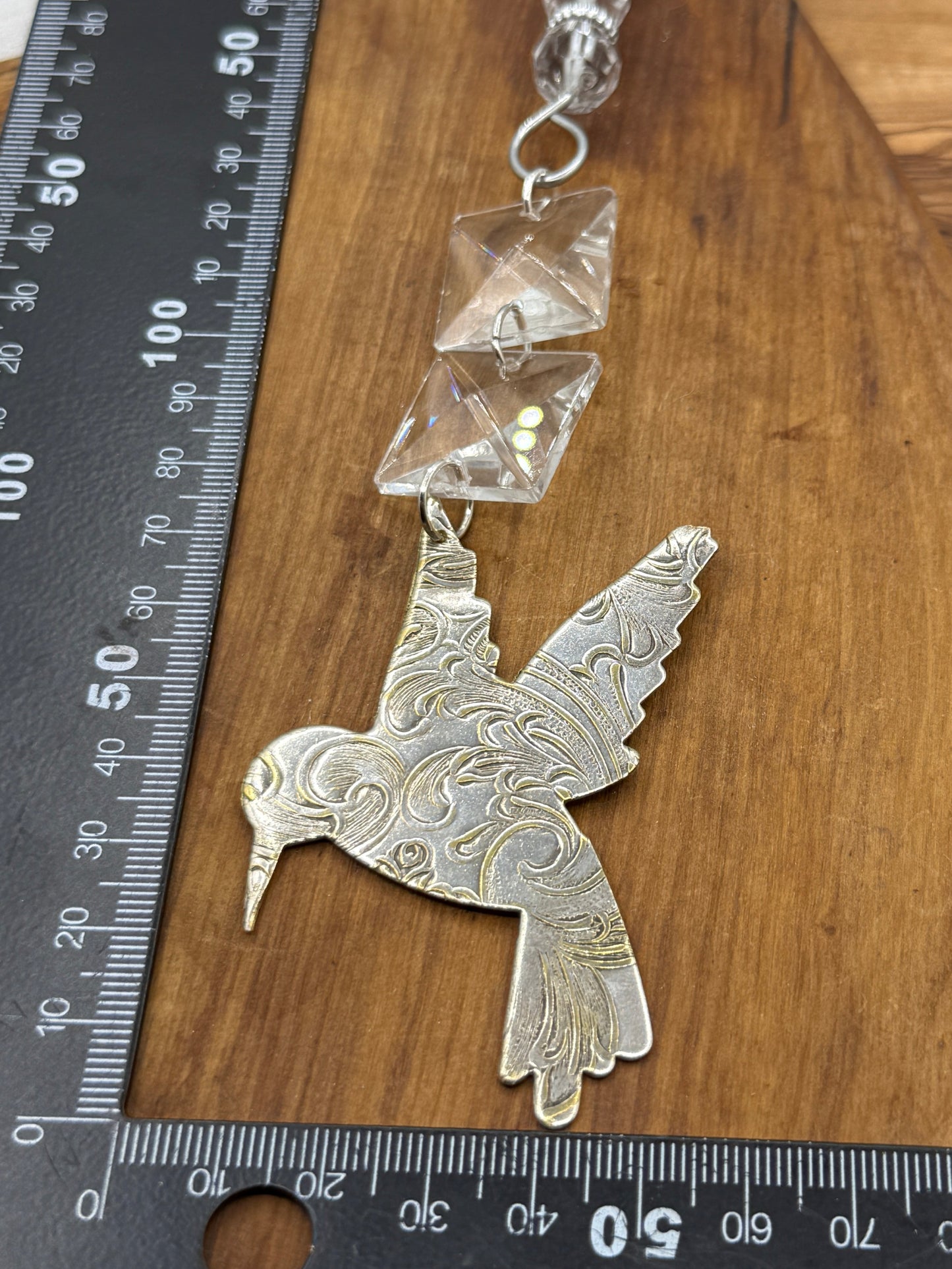 Silver Hummingbird Christmas Tree Ornament with crystals