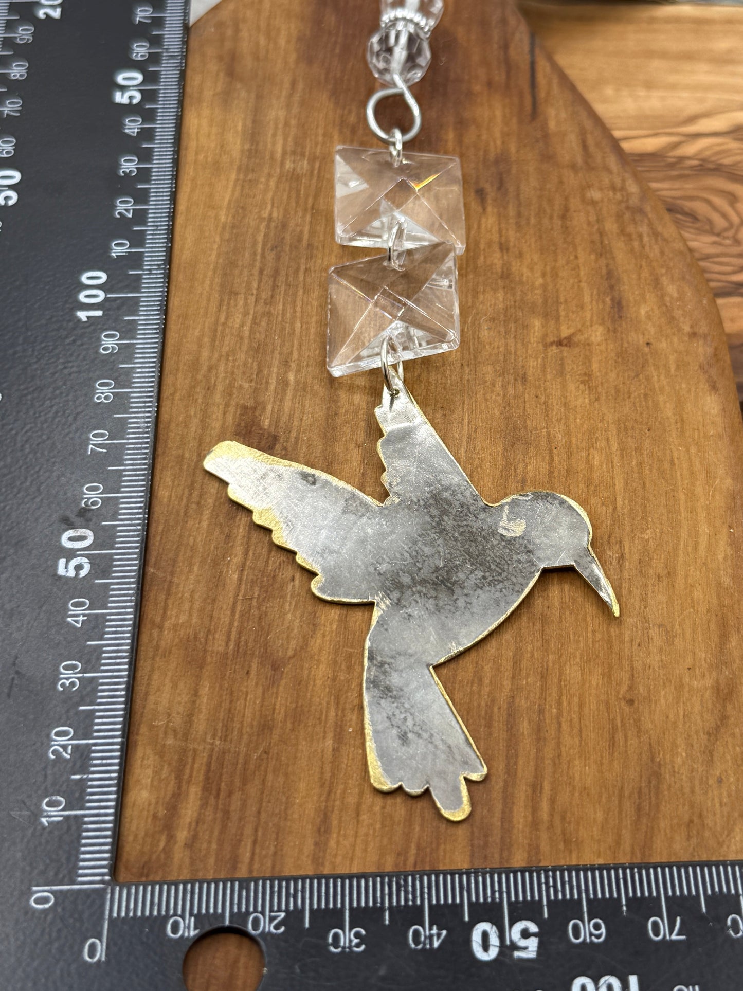 Silver Hummingbird Christmas Tree Ornament with crystals