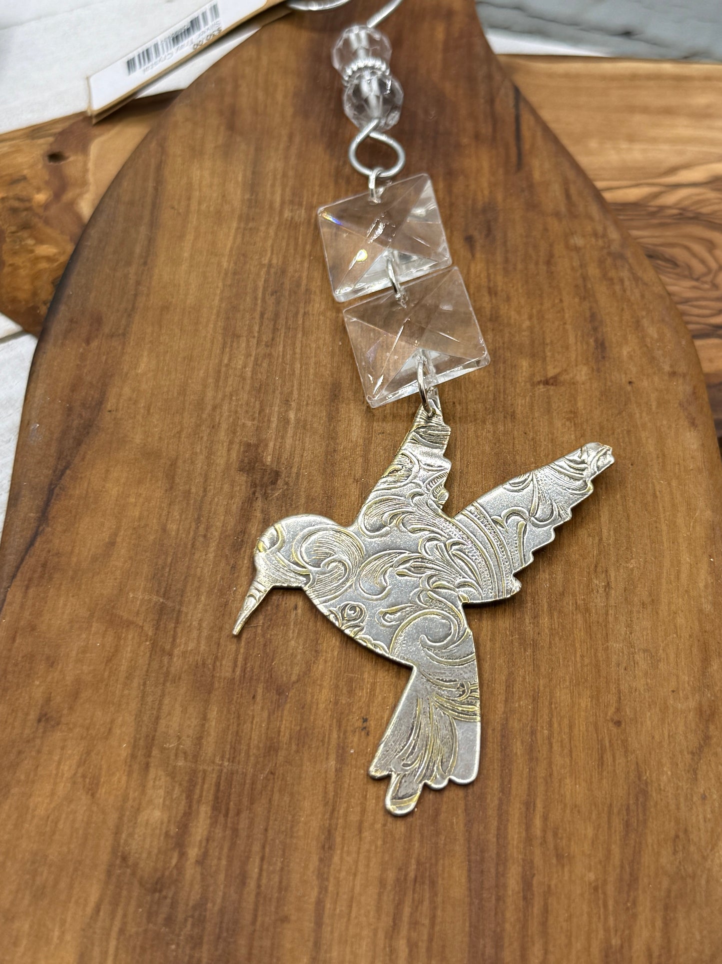 Silver Hummingbird Christmas Tree Ornament with crystals