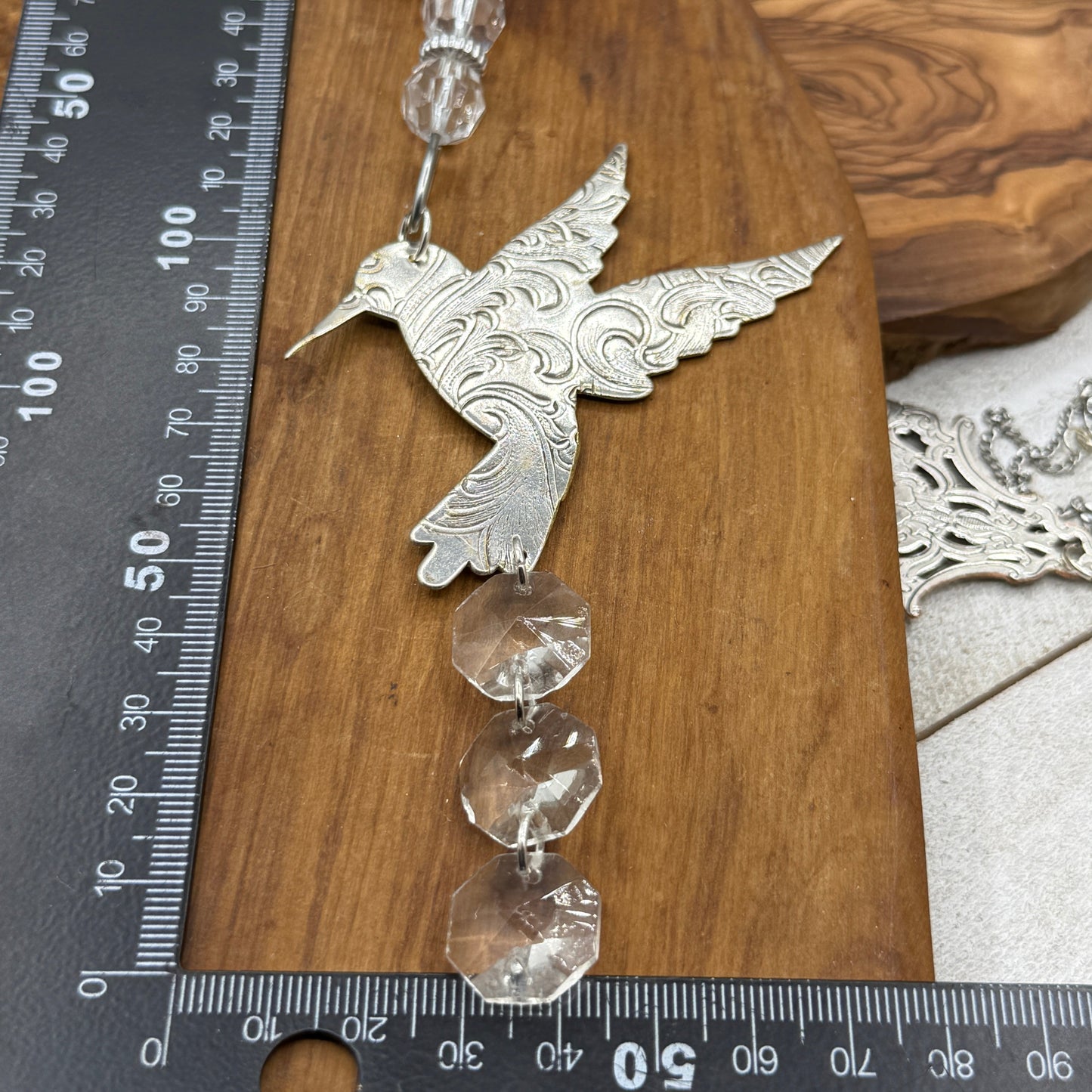 Silver Hummingbird Christmas Tree Ornament with crystals