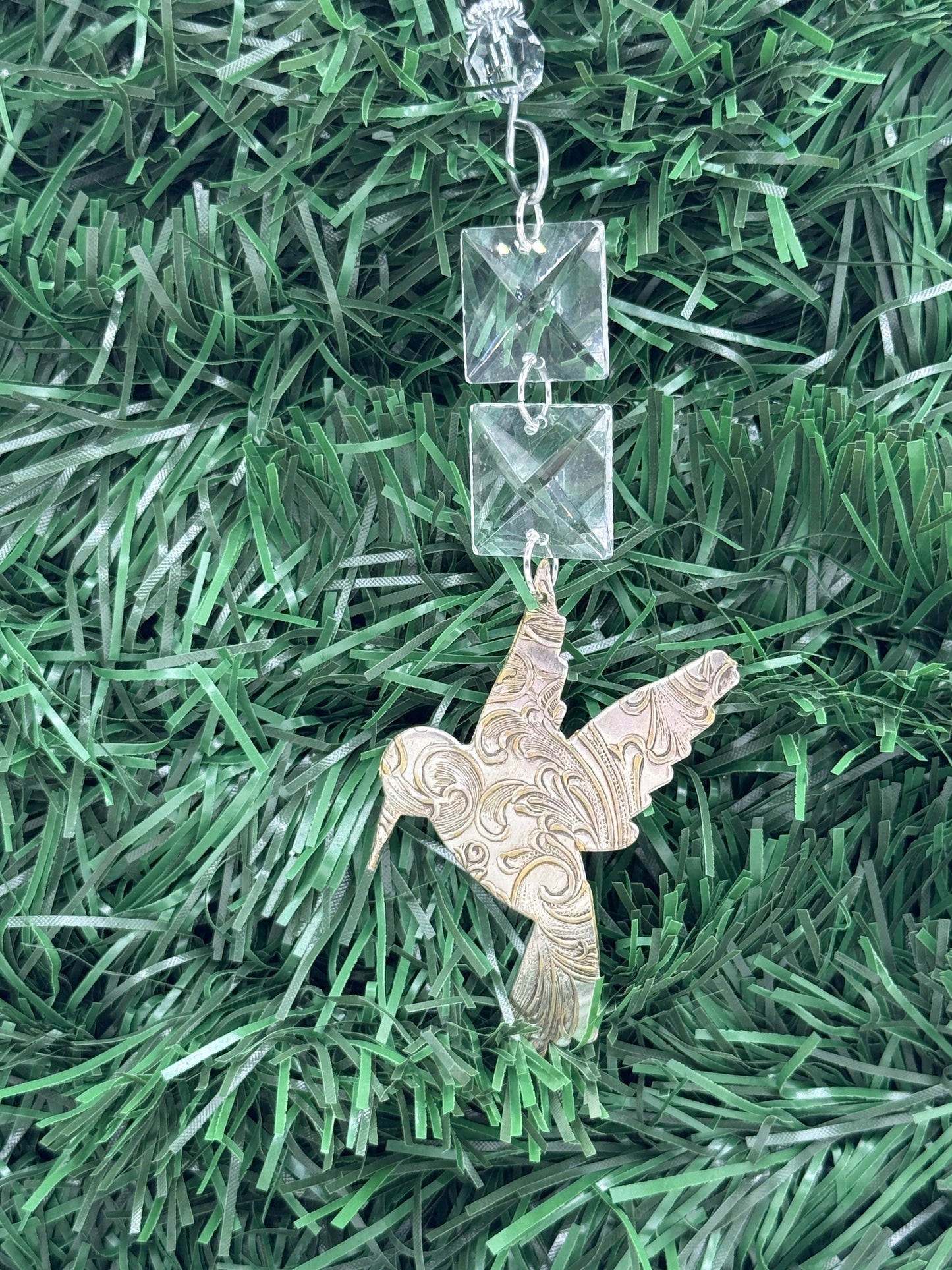 Silver Hummingbird Christmas Tree Ornament with crystals