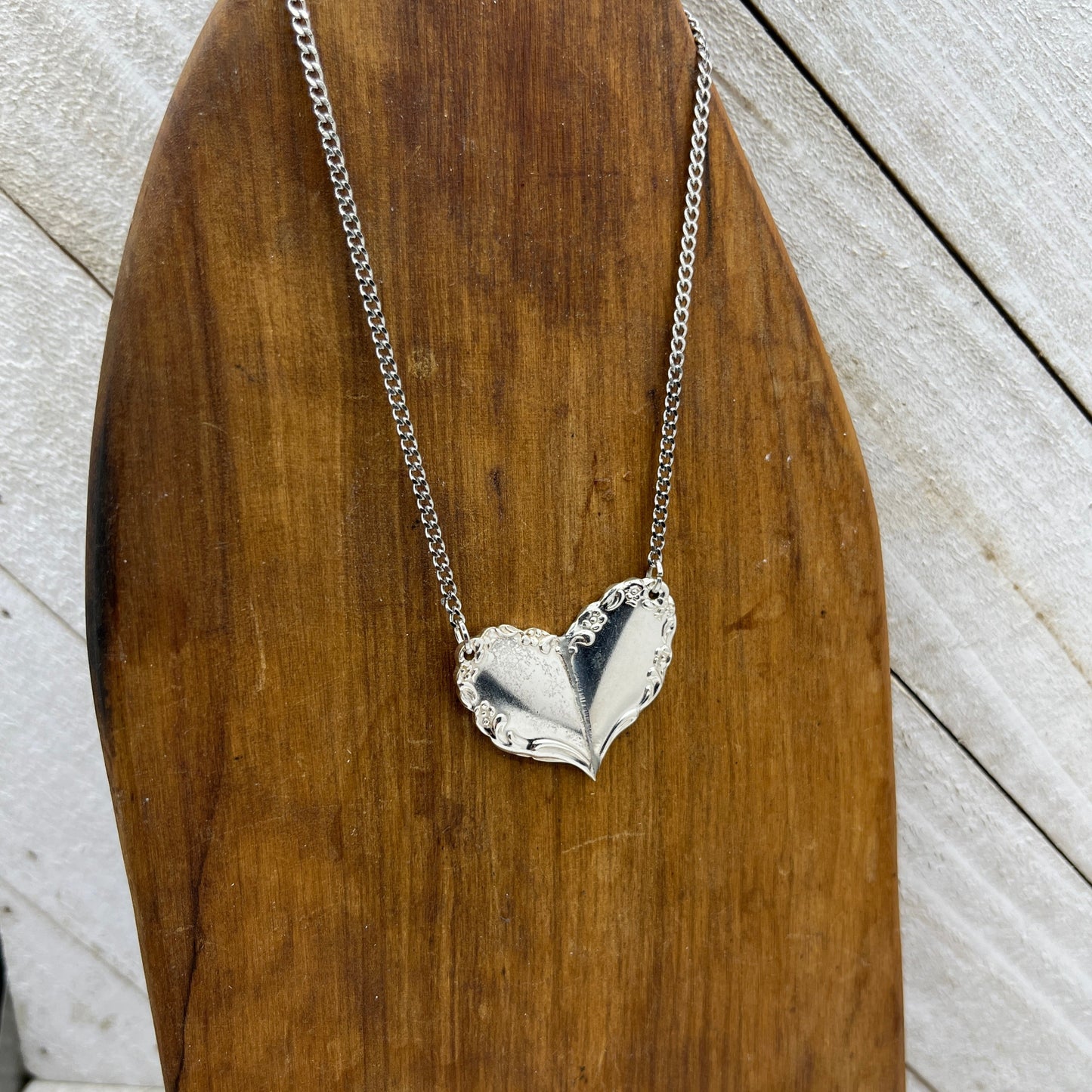 Silver Heart Pendant and Necklace Handmade from Vintage and Antique Silver Plated Spoon and Fork Ends