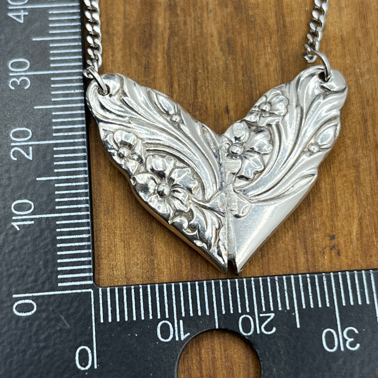 Silver Heart Pendant and Necklace Handmade from Vintage and Antique Silver Plated Spoon and Fork Ends