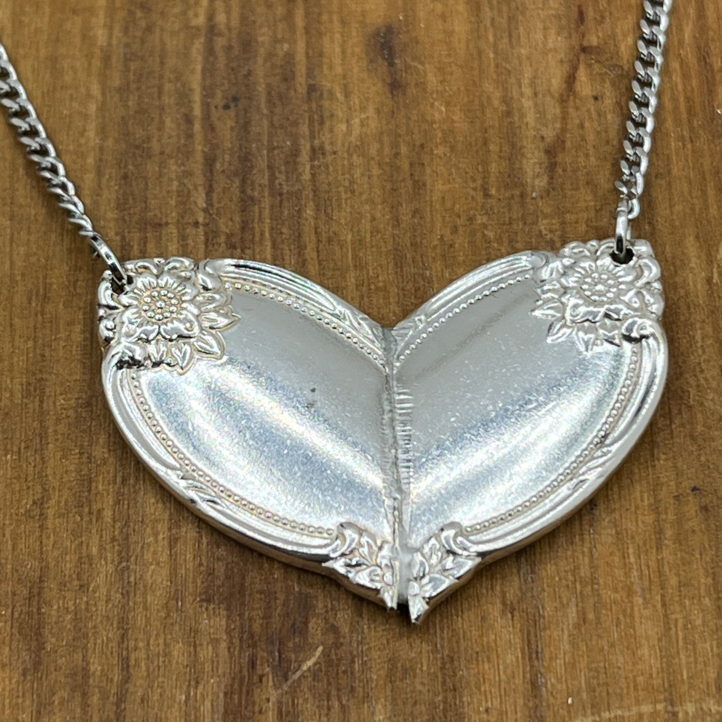 Silver Heart Pendant and Necklace Handmade from Vintage and Antique Silver Plated Spoon and Fork Ends