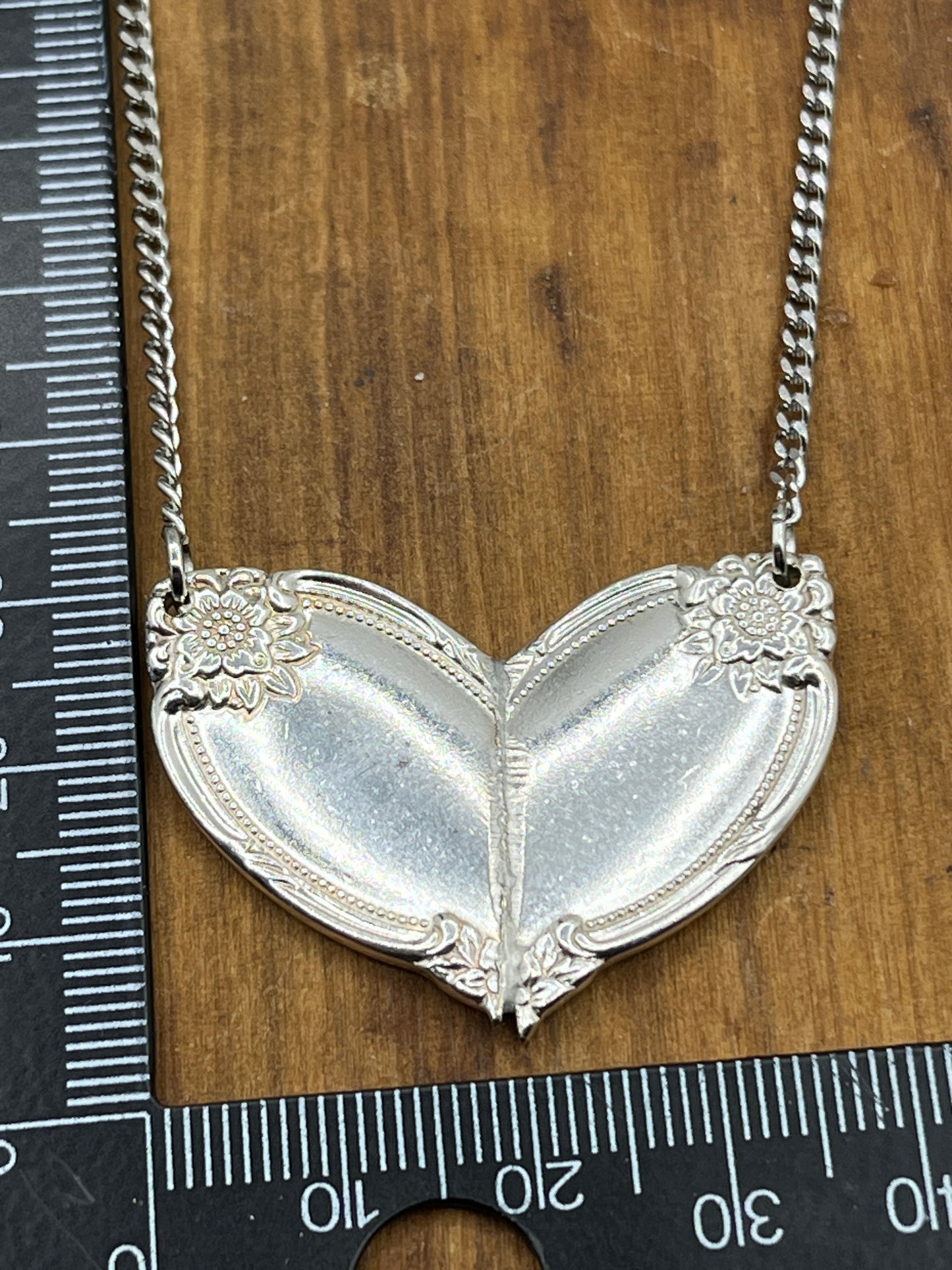 Silver Heart Pendant and Necklace Handmade from Vintage and Antique Silver Plated Spoon and Fork Ends