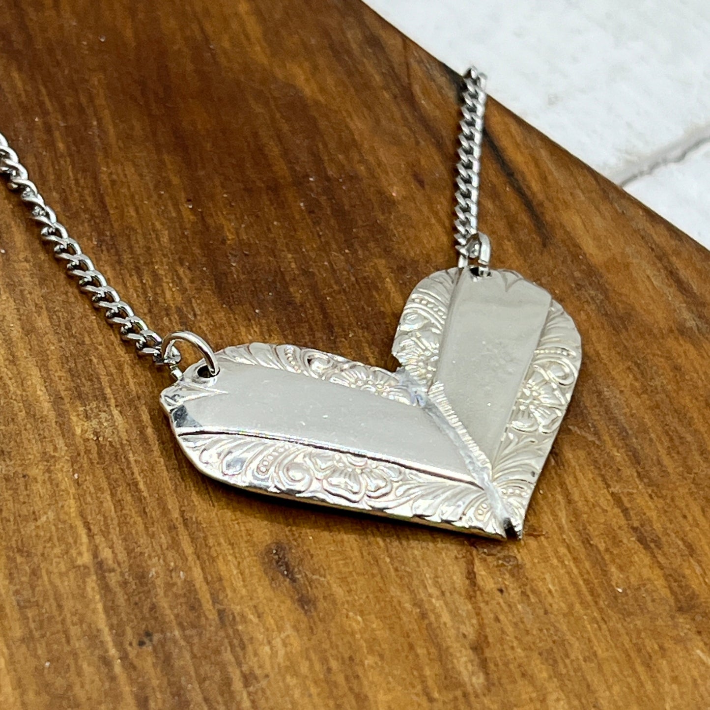 Silver Heart Pendant and Necklace Handmade from Vintage and Antique Silver Plated Spoon and Fork Ends
