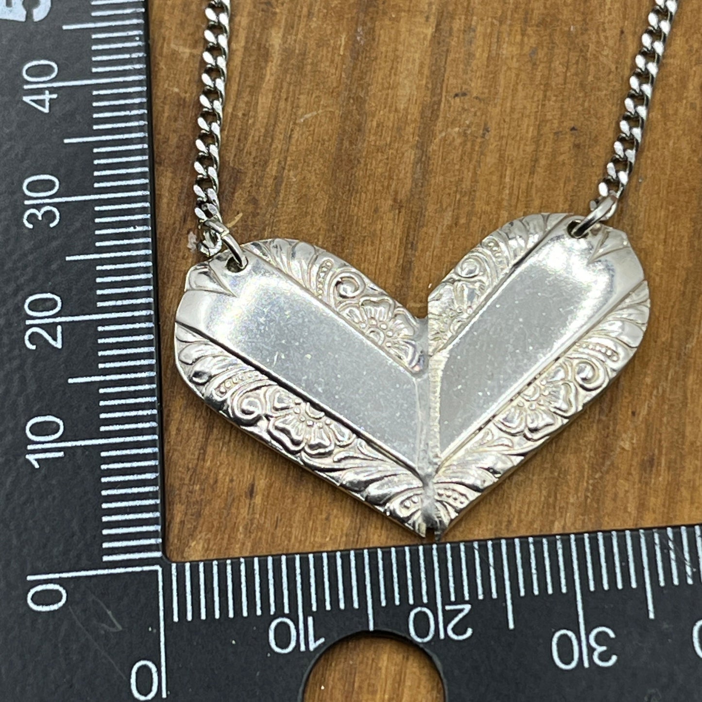 Silver Heart Pendant and Necklace Handmade from Vintage and Antique Silver Plated Spoon and Fork Ends