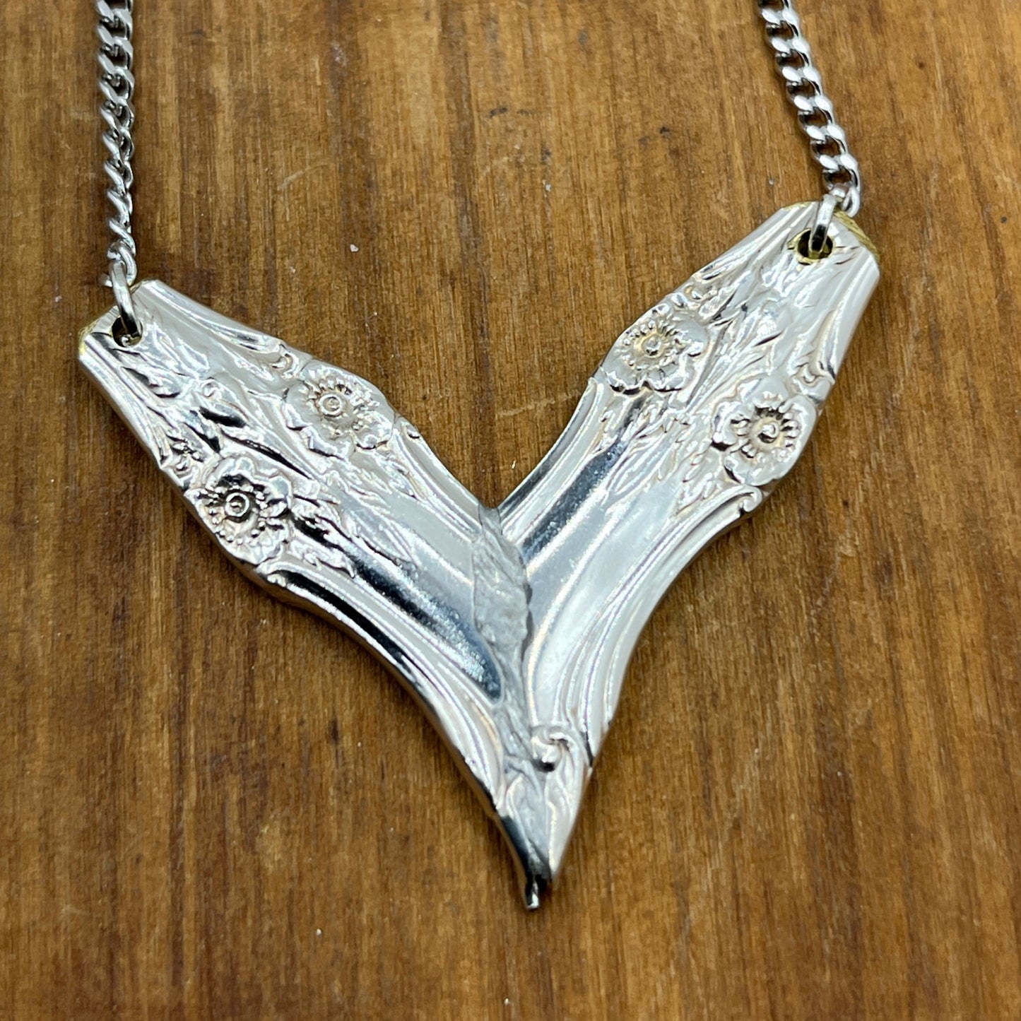 Silver Heart Pendant Necklace Handmade from Vintage and Antique Silver Plated Spoon and Fork Ends