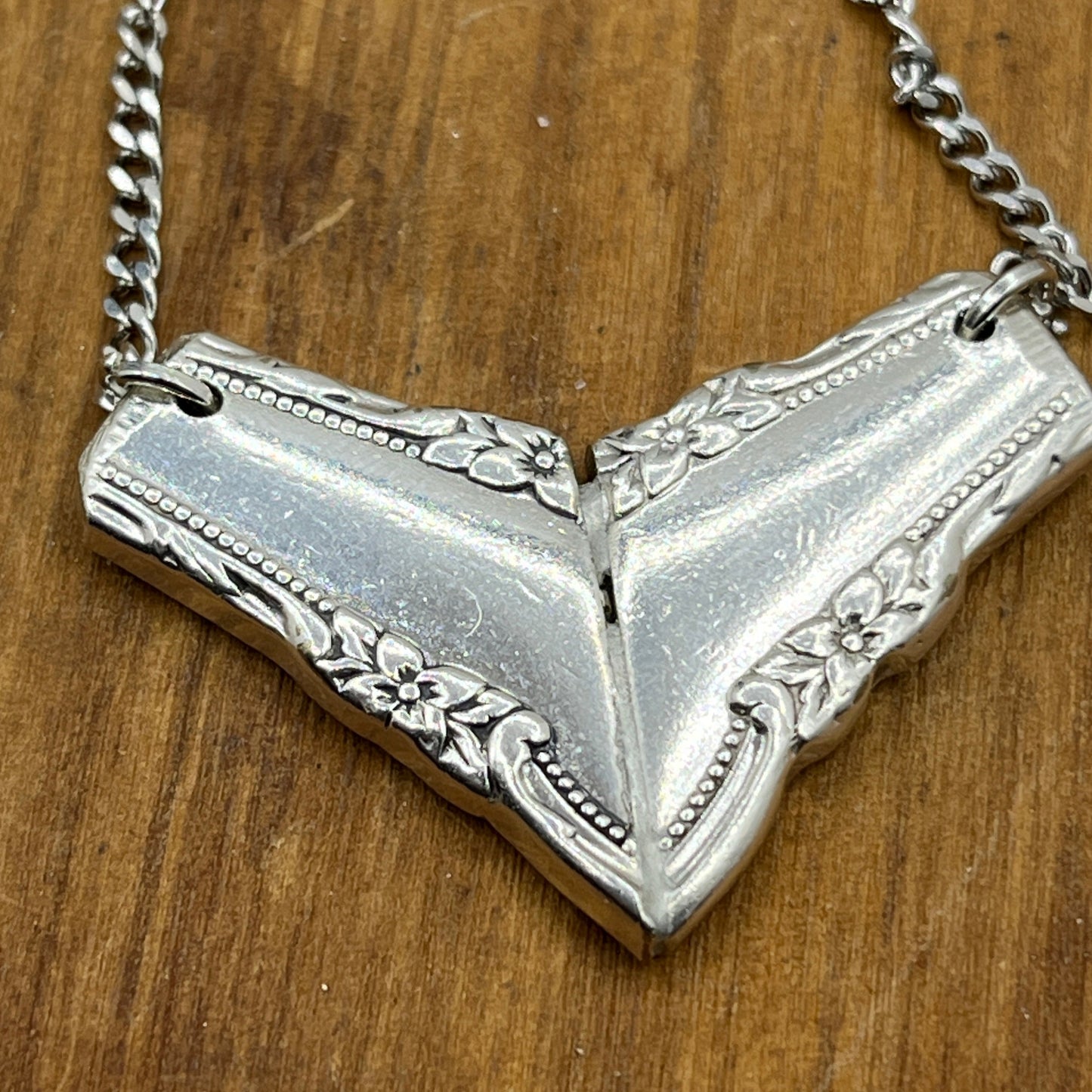 Silver Heart Pendant and Necklace Handmade from Vintage and Antique Silver Plated Spoon and Fork Ends