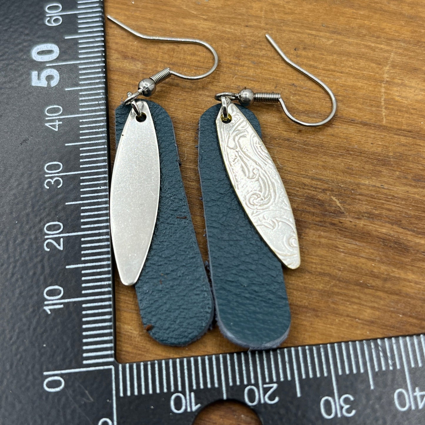 Leather Silver Tray Dangle, Drop Earrings