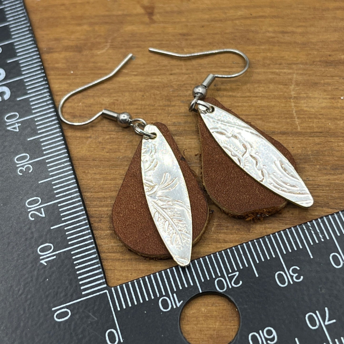 Leather Silver Tray Dangle, Drop Earrings