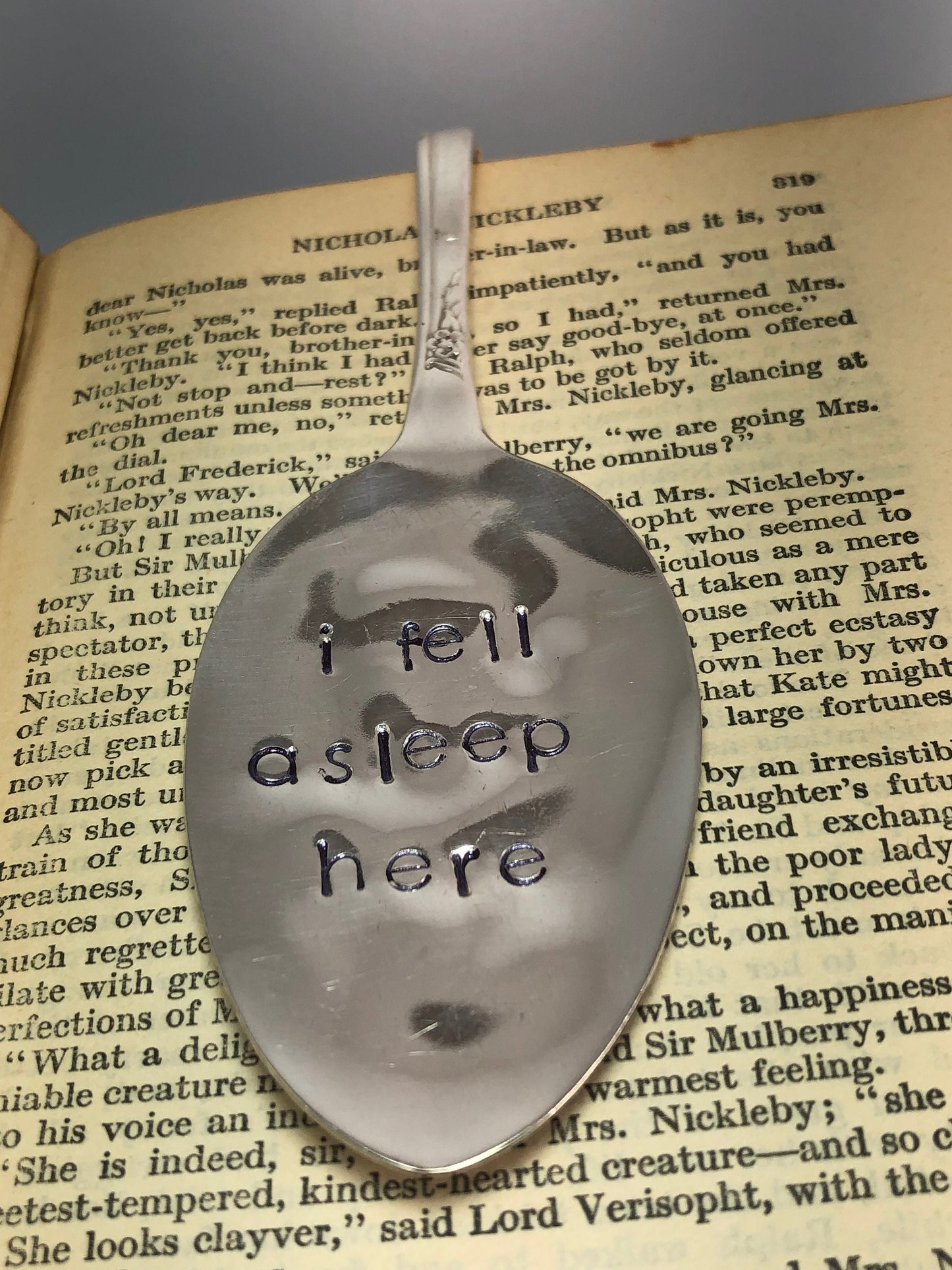 Spoon Bookmark with "I Fell Asleep Here" Quote