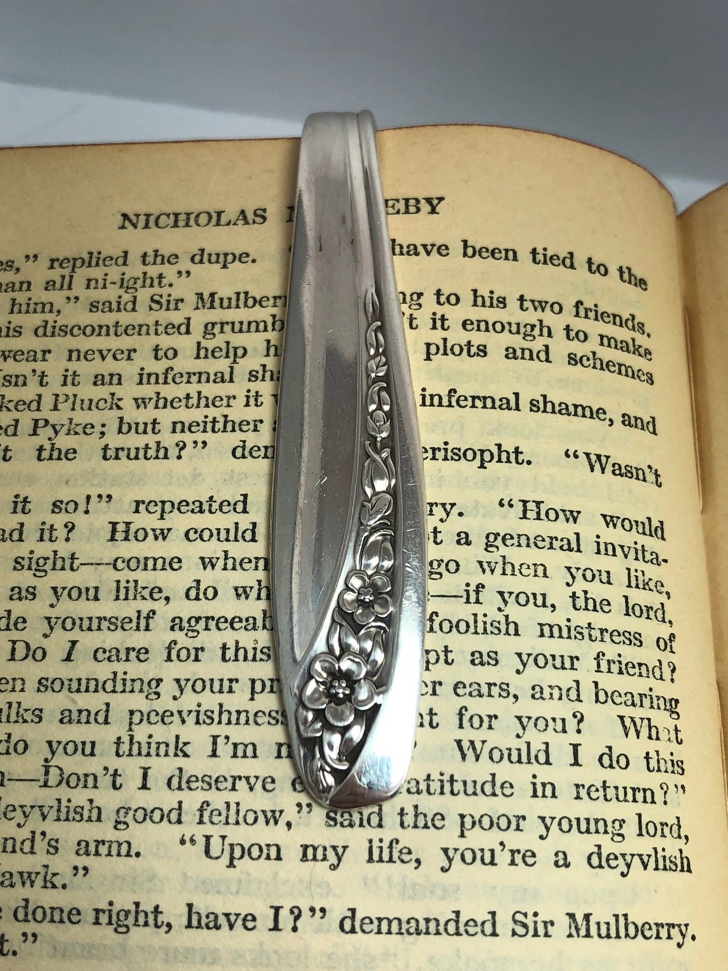 Custom Metal Bookmark Made from Vintage/Antique Silverware Spoon with “Booked for the Night” hand stamped. Book Lover, Author, Reader Gift