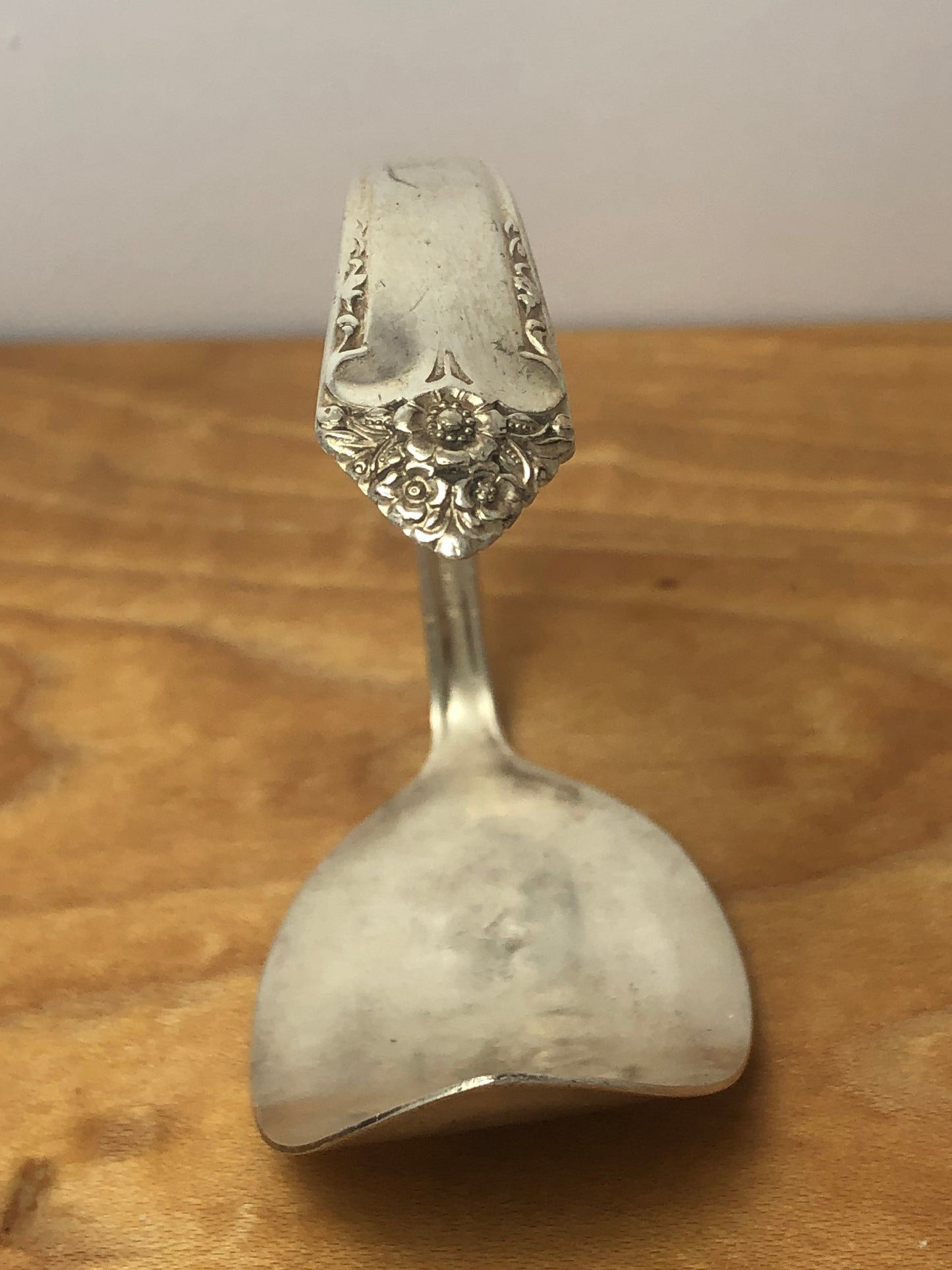 Silver Bracelet made from antique repurposed silver spoon with the saying “Just Breathe"