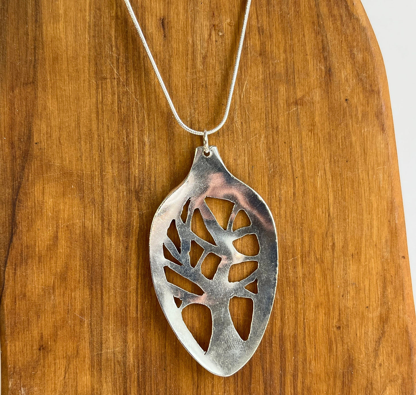Tree Pendant Hand cut from vintage spoon bowl, silver necklace pendant for her, tree necklace, nature lover gift