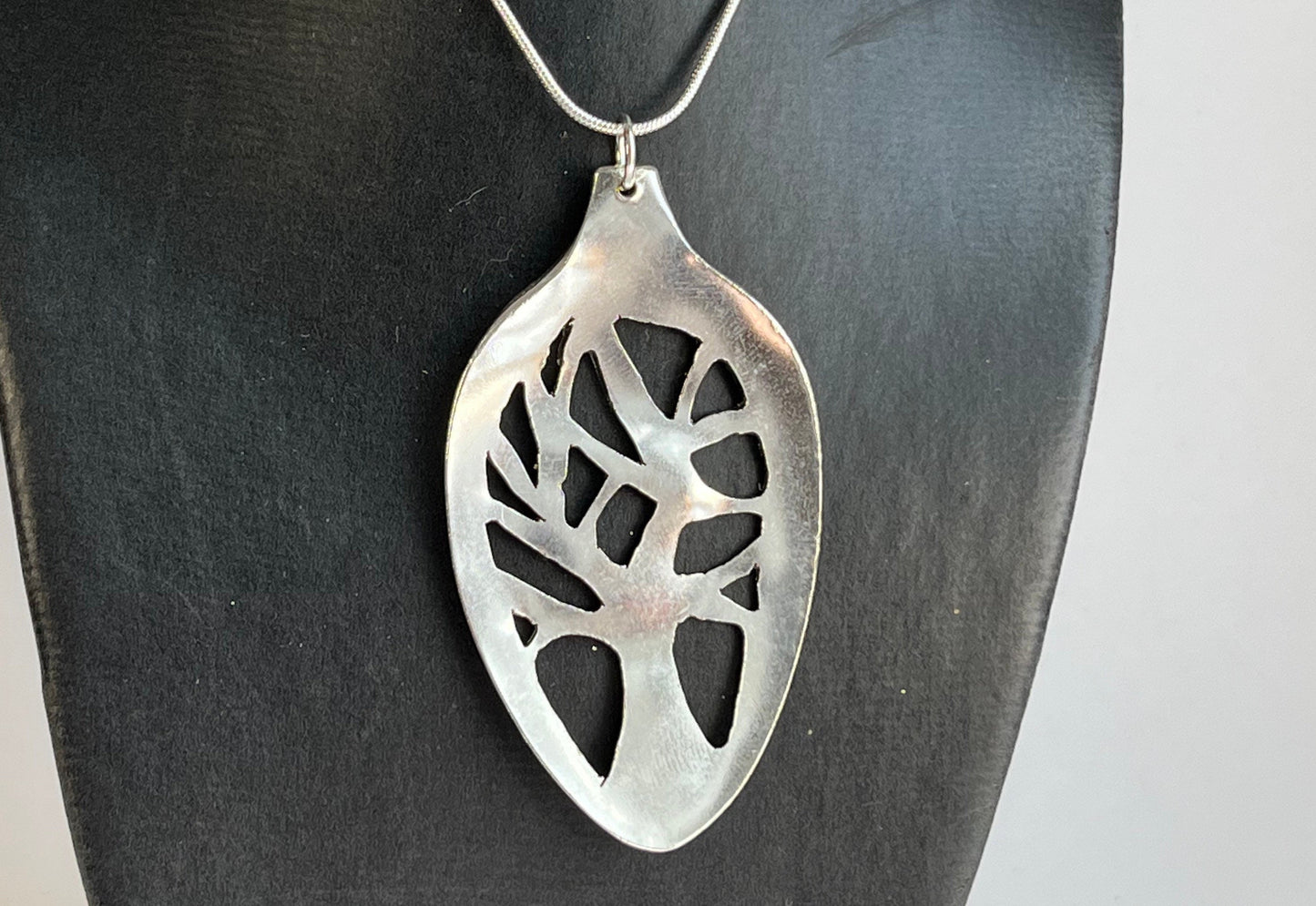 Tree Pendant Hand cut from vintage spoon bowl, silver necklace pendant for her, tree necklace, nature lover gift