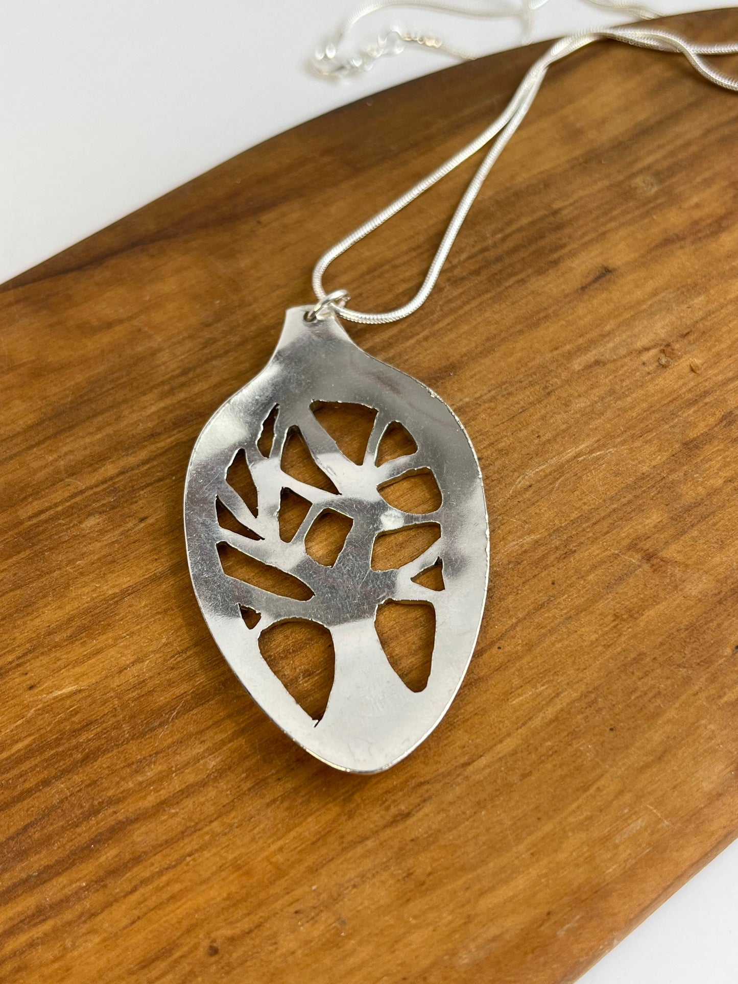 Tree Pendant Hand cut from vintage spoon bowl, silver necklace pendant for her, tree necklace, nature lover gift