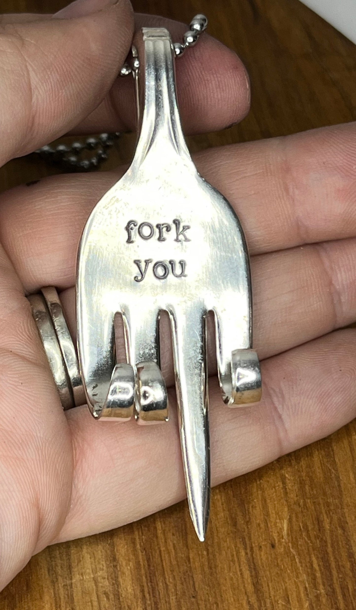 Fork You keychain made from vintage silver plated fork. Unique custom metal keychain.