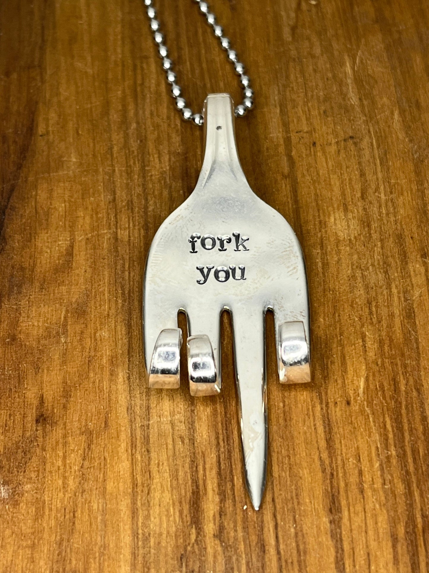 Fork You keychain made from vintage silver plated fork. Unique custom metal keychain.