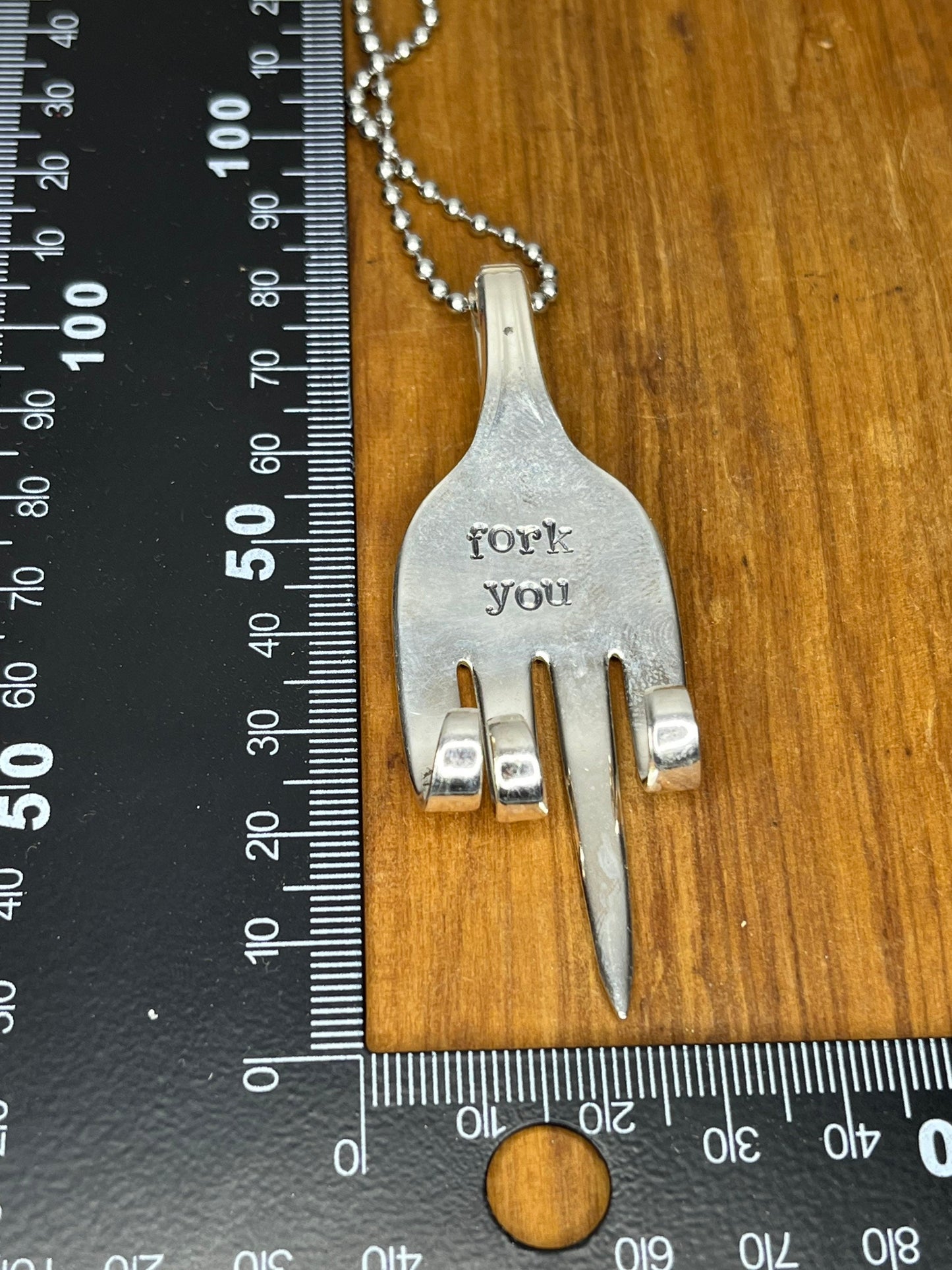 Fork You keychain made from vintage silver plated fork. Unique custom metal keychain.