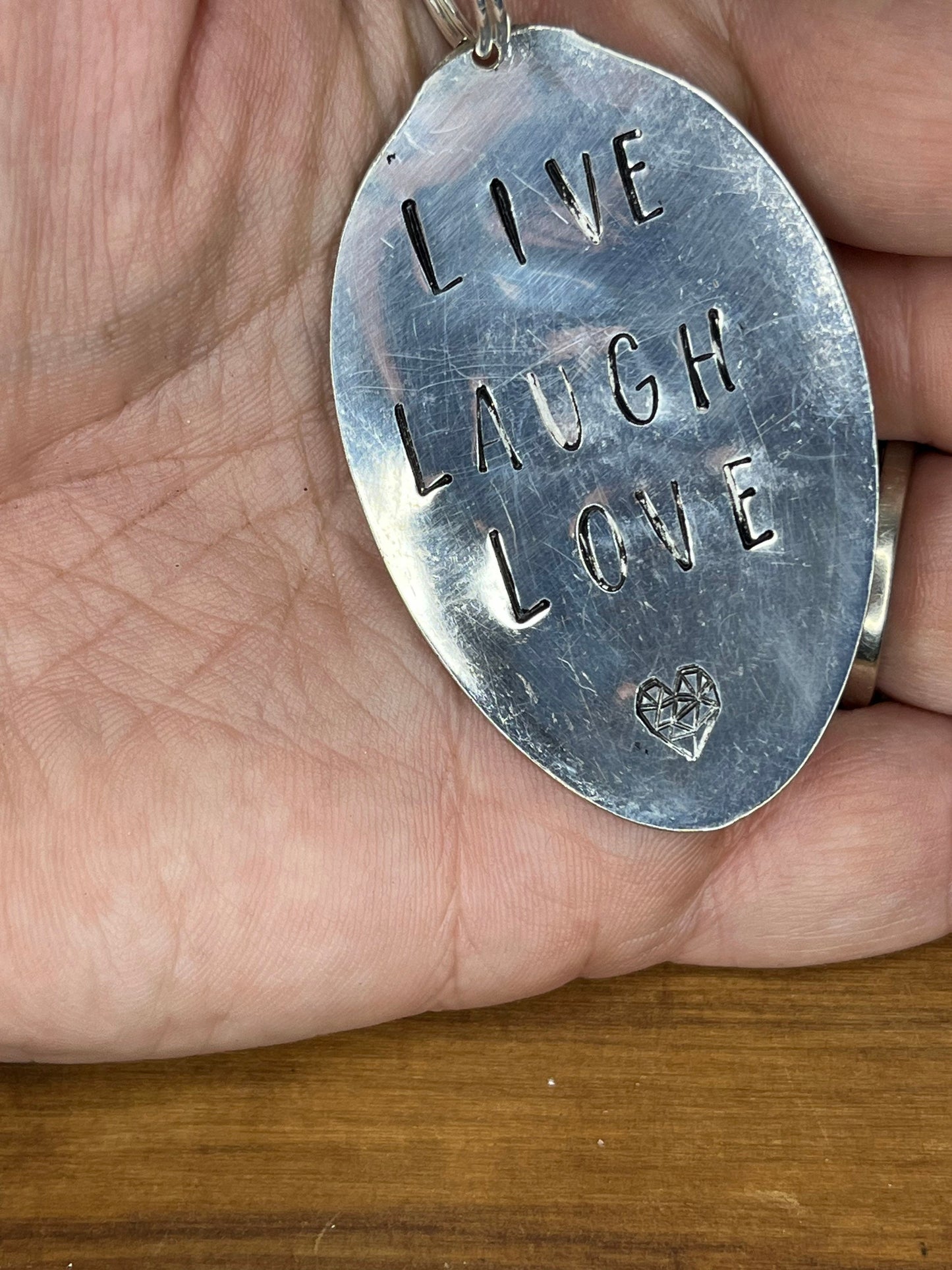 Custom Spoon Keychain with the Quote “Live, Laugh, Love”