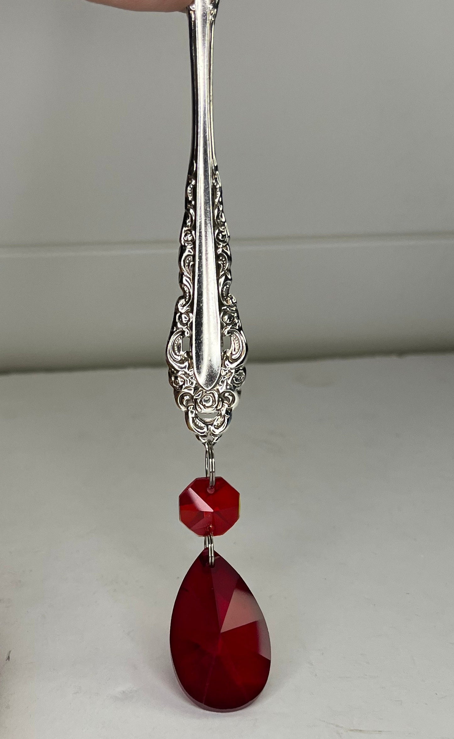 Handcrafted Christmas tree ornament made from vintage silverware. Personalized, unique custom host, teacher, boss gift