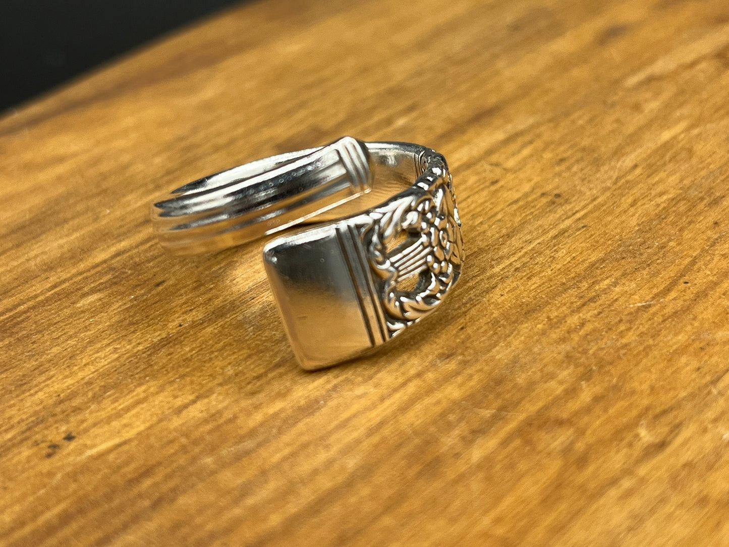 Silver Spoon Ring in bypass style made from Vintage Silver Plated Spoon Handle