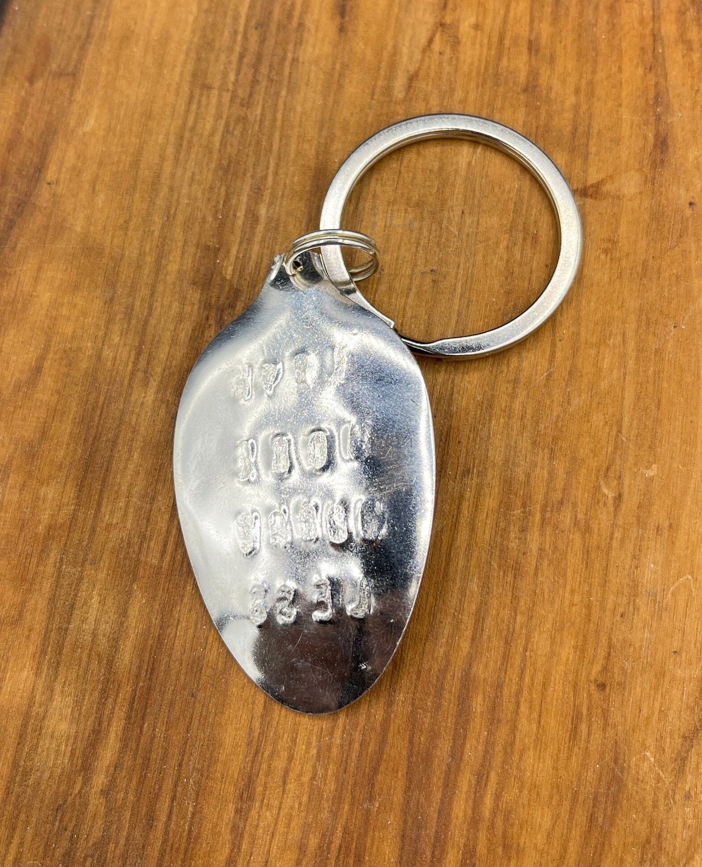 Silver Spoon Keychain with the Quote “Live More, Worry Less”