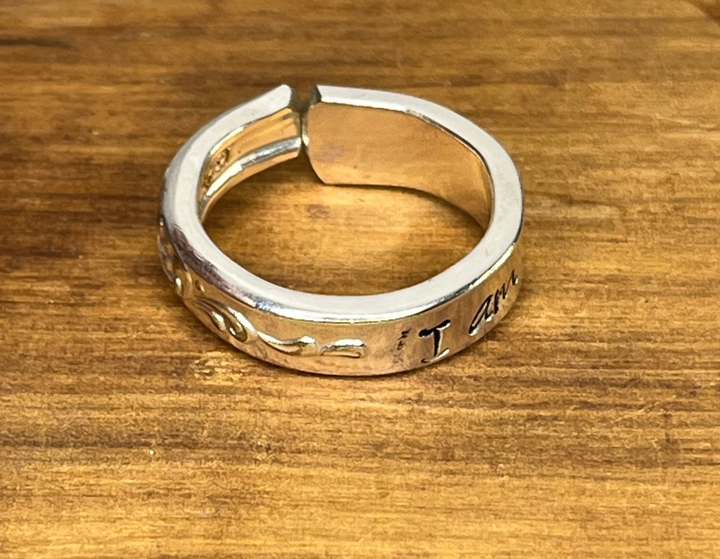 Silver Wrap Ring made from Vintage Spoon Handle with “I am Enough” hand stamped, Silverware Jewelry, Silver Spoon Ring for her,